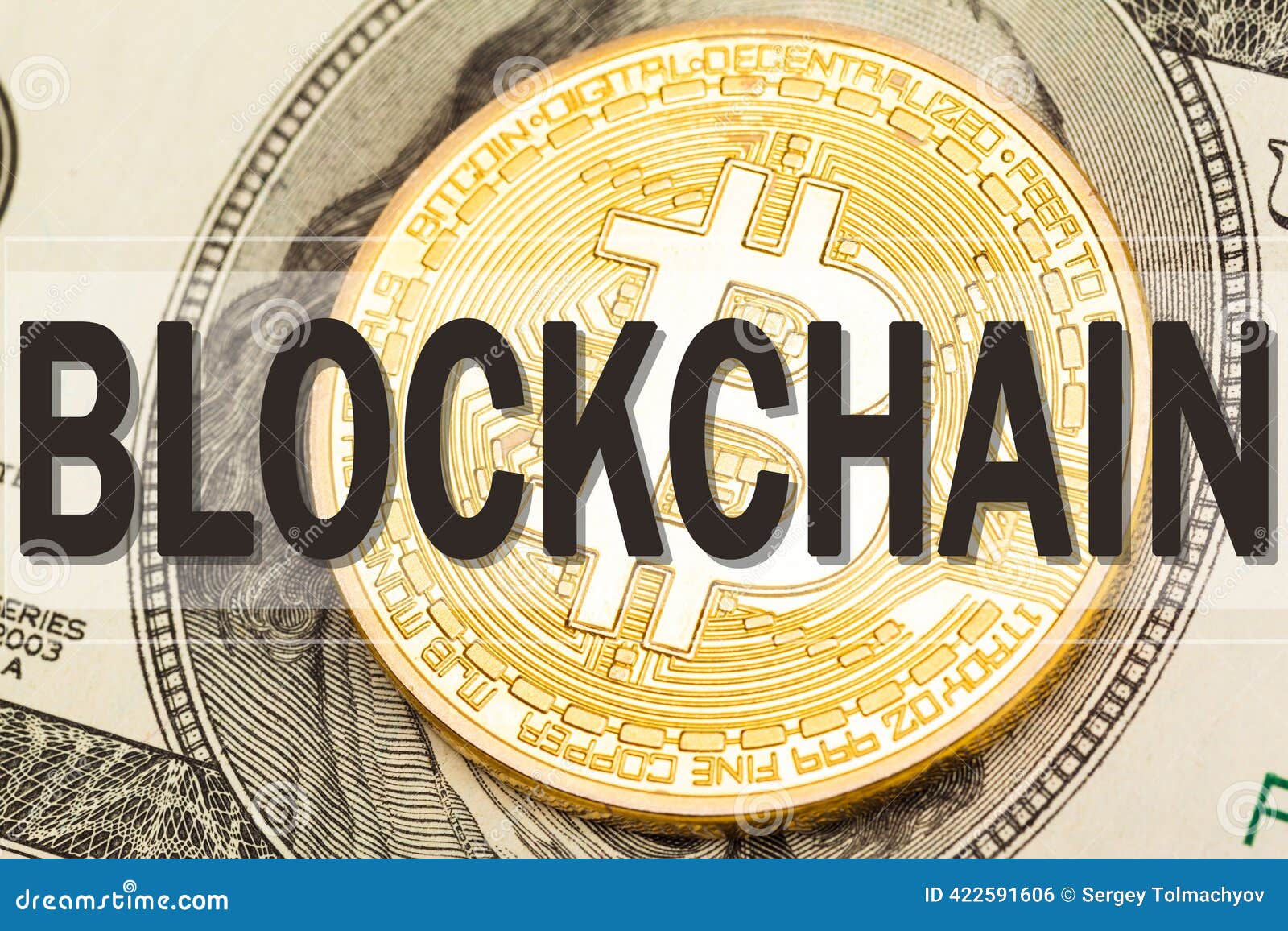 Cryptocurrency and Blockchain Technology Concept with Bitcoin on Dollar  Bills Stock Photo - Image of cash, economy: 422591606