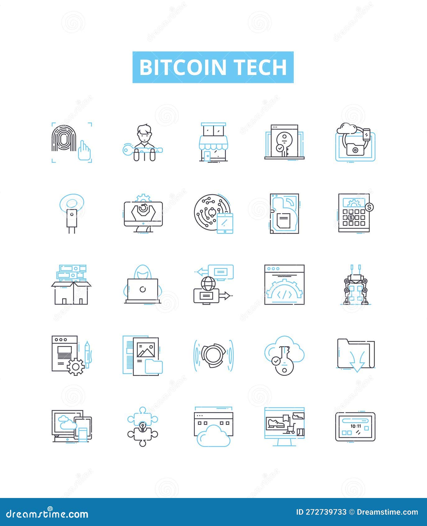bitcoin tech  line icons set. bitcoin, tech, blockchain, cryptocurrency, mining, digital, exchange 