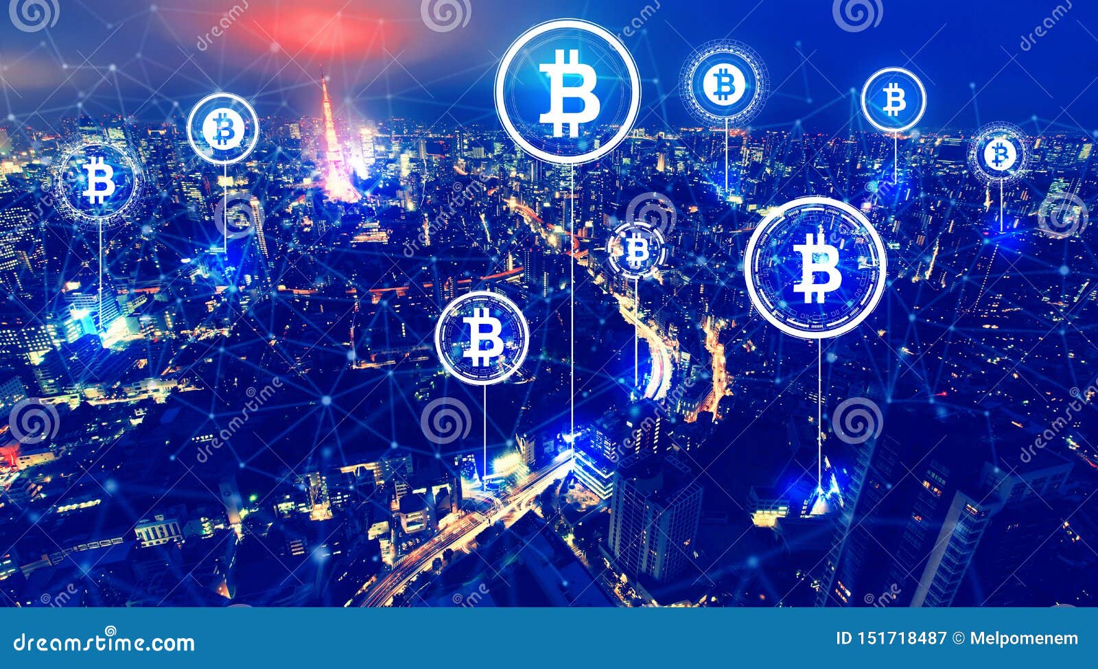 Bitcoin Theme With Aerial View Of Tokyo Stock Image - Image of ...