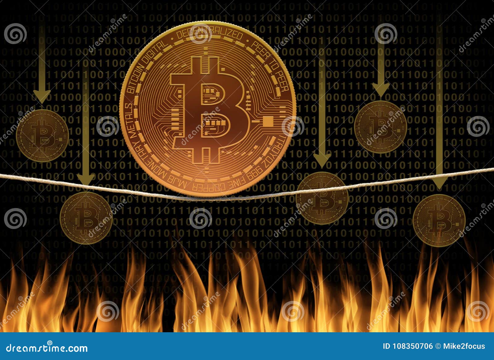 Bitcoin Tightrope Balancing Act Crash and Burn Falling Value Scene As  Bitcoins Fall into the Fire in the Background Stock Photo - Image of price,  risk: 108350706