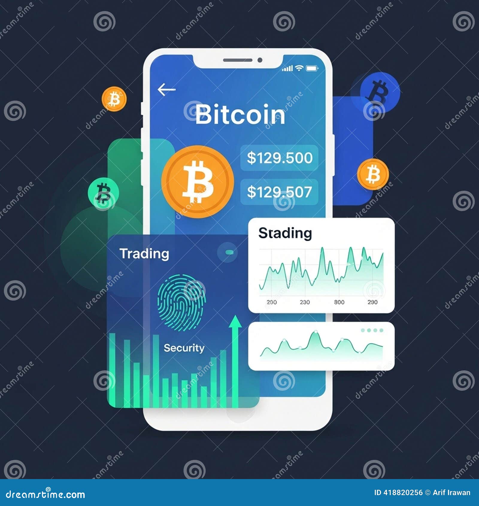 Bitcoin Trading App Interface - Cryptocurrency Market Analysis and Security  Features Stock Illustration - Illustration of platform, blockchain:  418820256