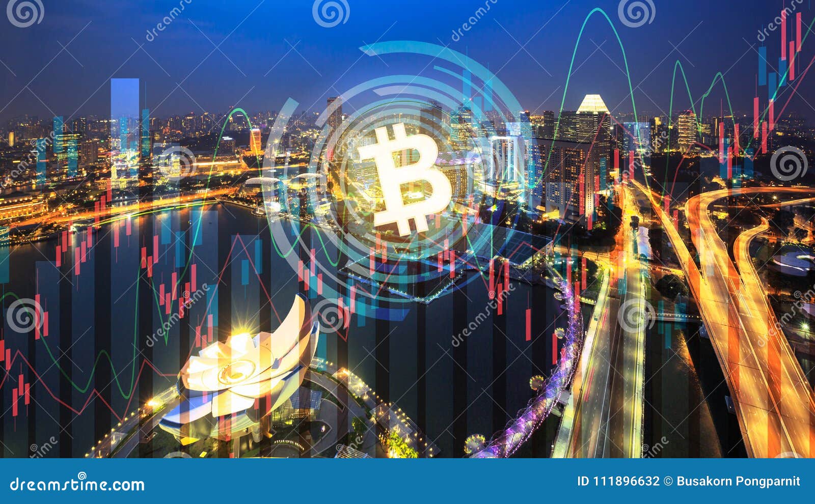 bitcoin trading exchange stock market investment business graph on city