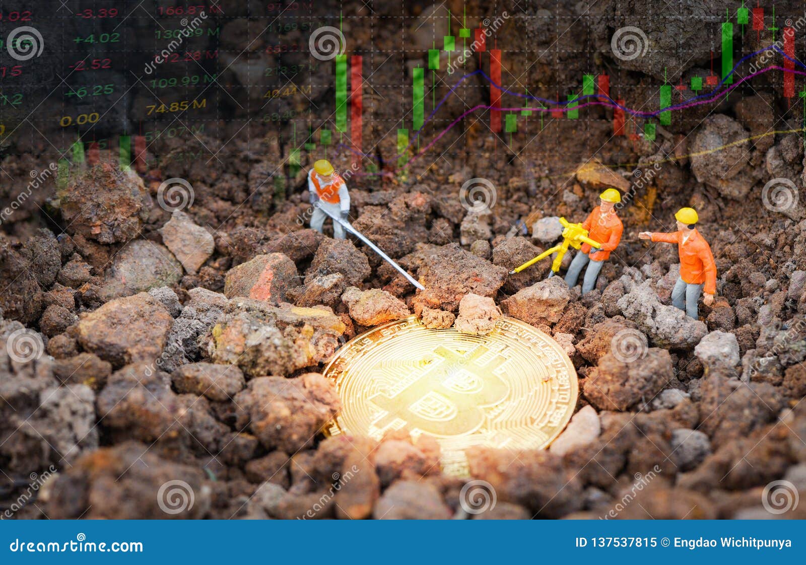 Bitcoin Trading Market Data Chart Forex Graph Board With Figurines - 