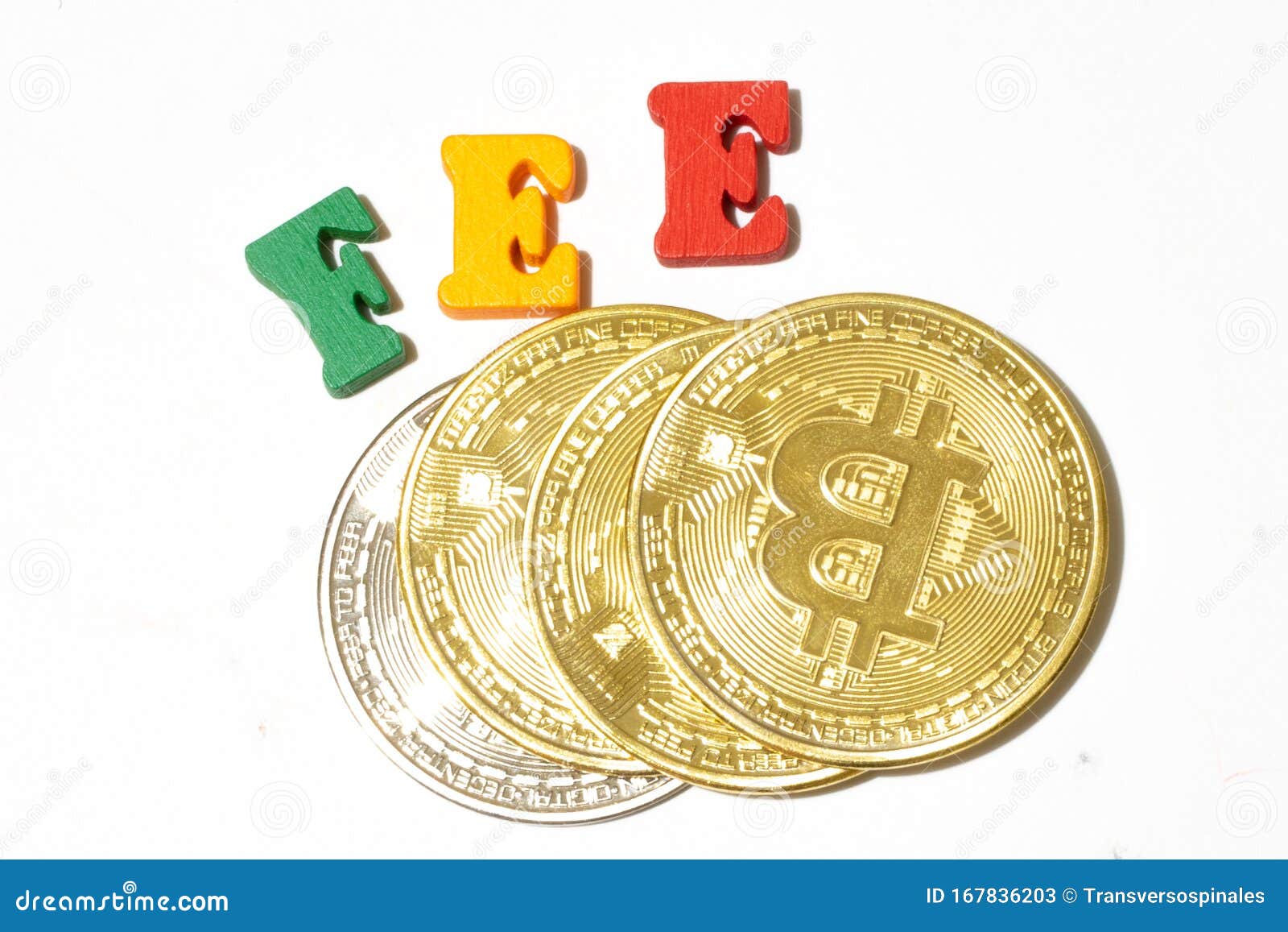 Bitcoin Transaction Fee Concept. Cryptocurrency Coins on White Background  Stock Image - Image of bitcoin, colored: 167836203