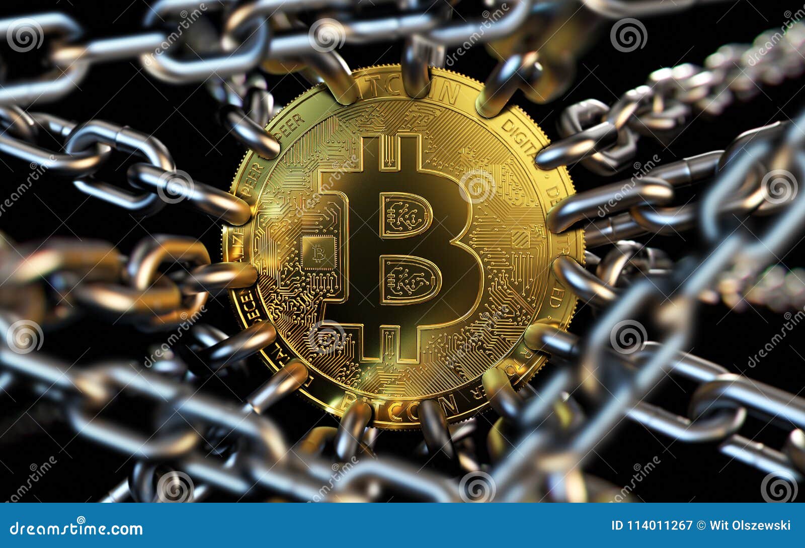 Bitcoin Trapped with Chains Cryptocurrencies in Trouble Concept. Bans