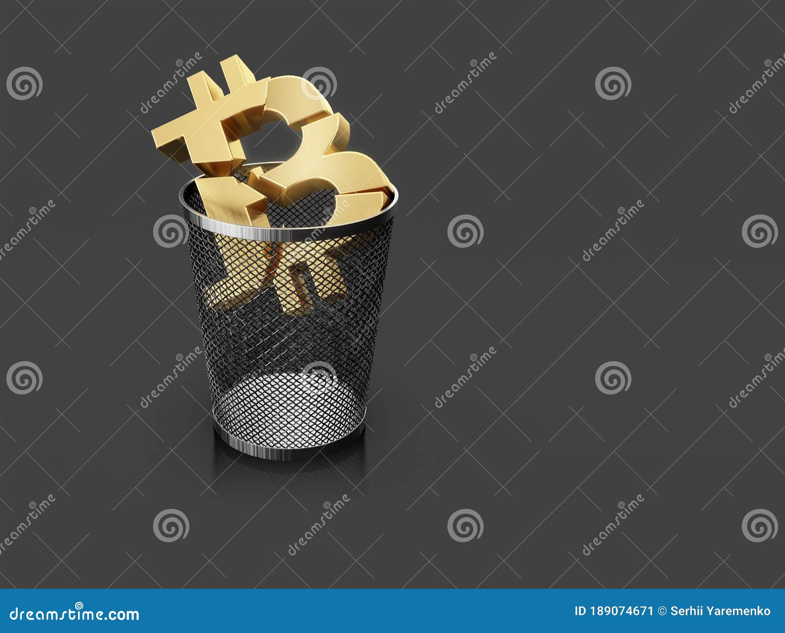 Bitcoin in the trash can stock illustration. Illustration of cryptocurrency  - 189074671