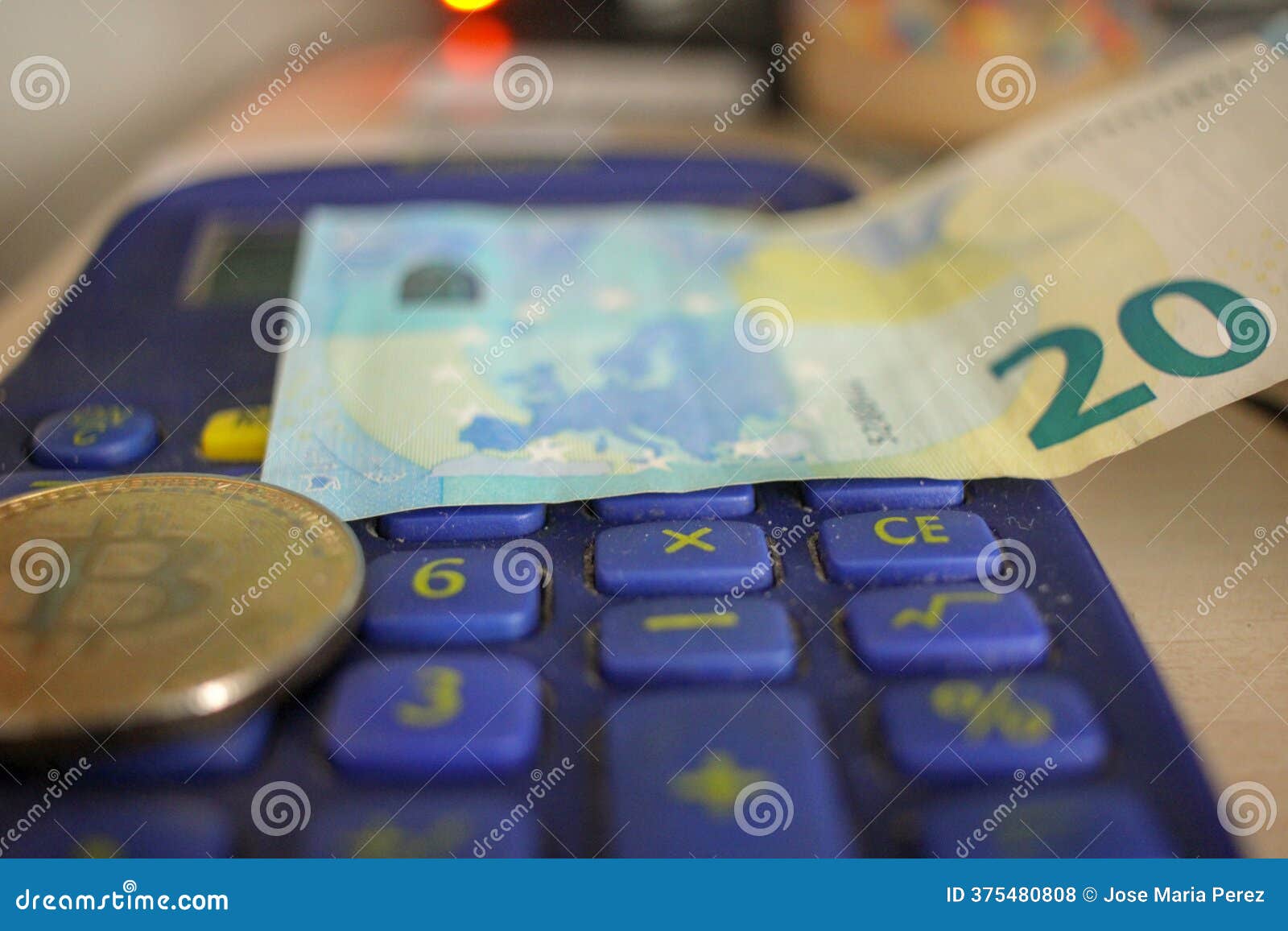 Bitcoin and Twenty Euro Bill on a Calculator Stock Photo - Image of  commerce, background: 375480808