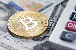 Bitcoin With Us Dollars And Calculator Stock Image Image Of Macro 