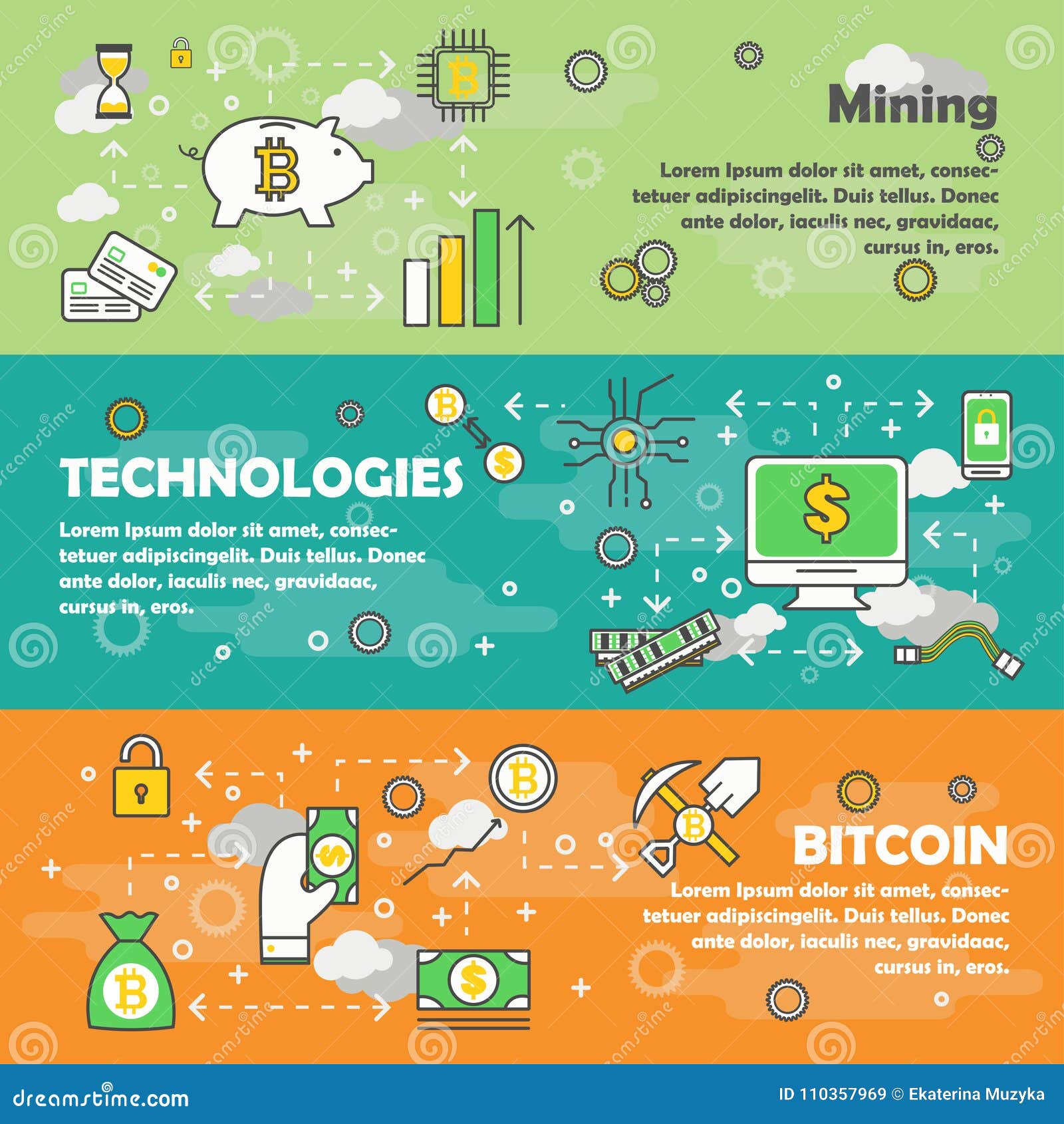 Bitcoin Concept Vector Modern Thin Line Flat Design Banner Set Stock Vector  - Illustration of digital, cryptocurrency: 110357969