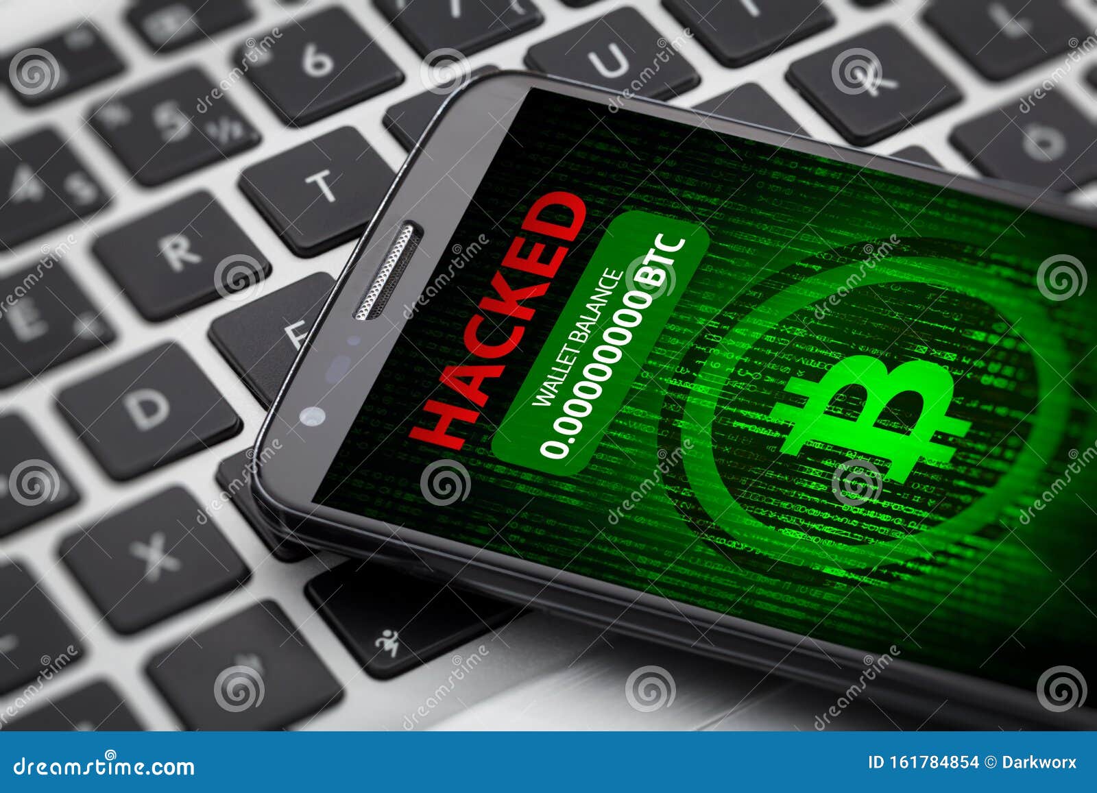 Bitcoin Wallet Hacked Message On Smart Phone Screen. Stock Photo ...