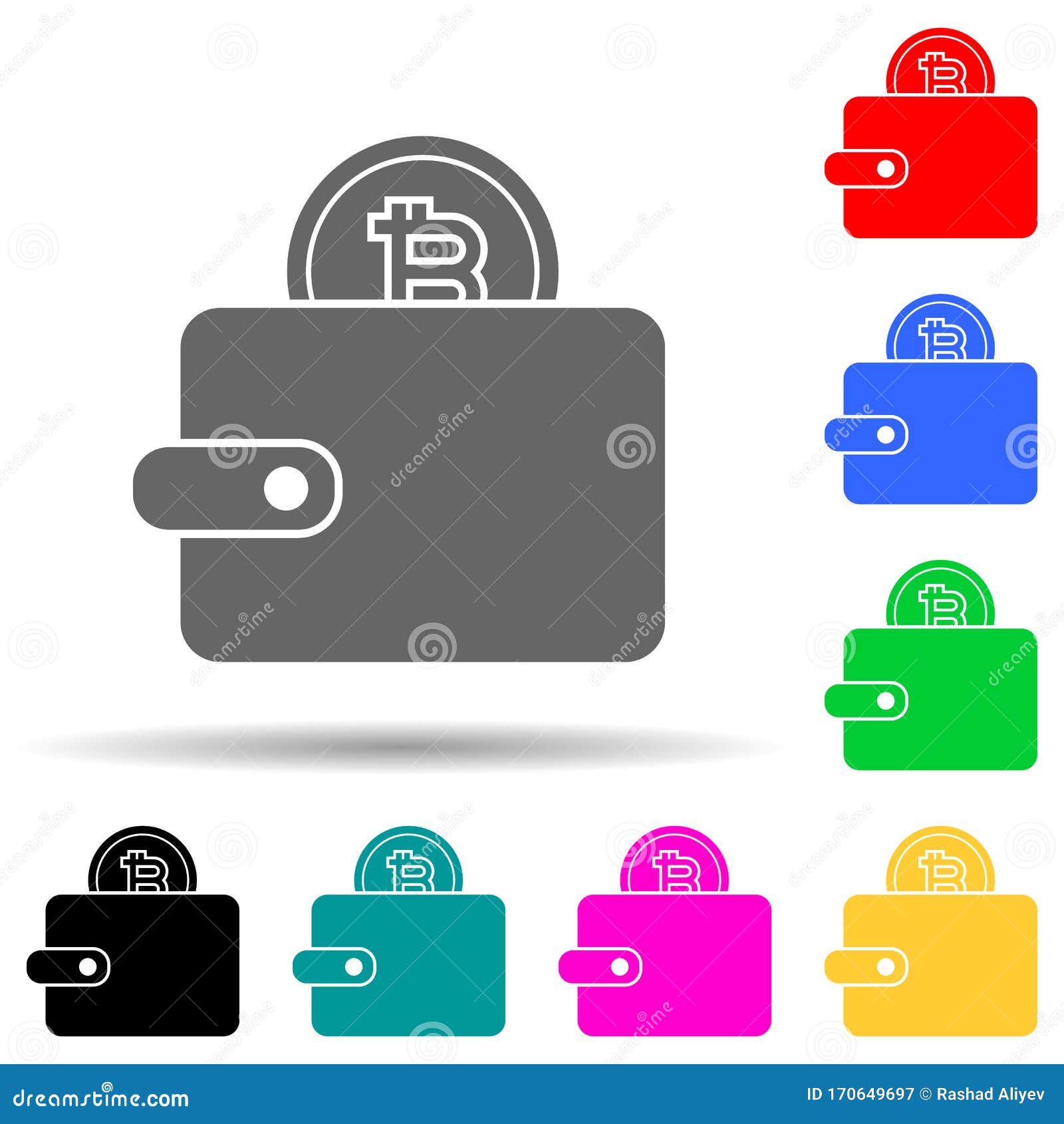 Bitcoin In Wallet Multi Color Style Icon. Simple Glyph ...