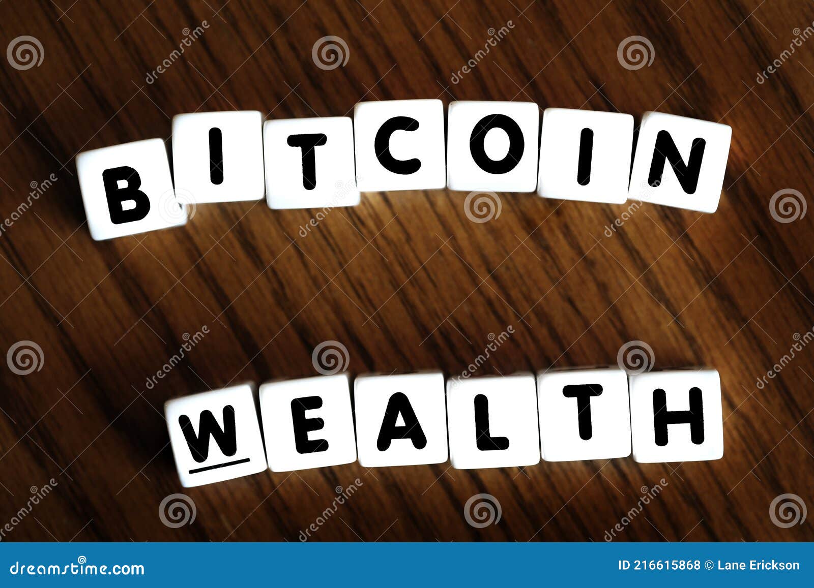 bitcoin wealth words letters dice representing digital riches