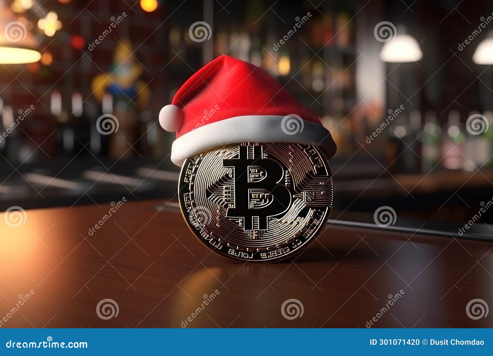 Bitcoin Wearing Santa Hat Christmas Background. Generative AI Stock  Illustration - Illustration of holiday, year: 301071420