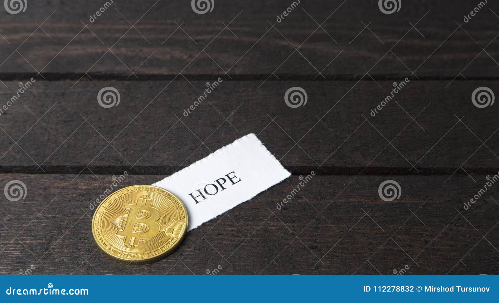 Bitcoin and Written the Word: Hope on Paper. Stock Photo - Image of coin,  wooden: 112278832