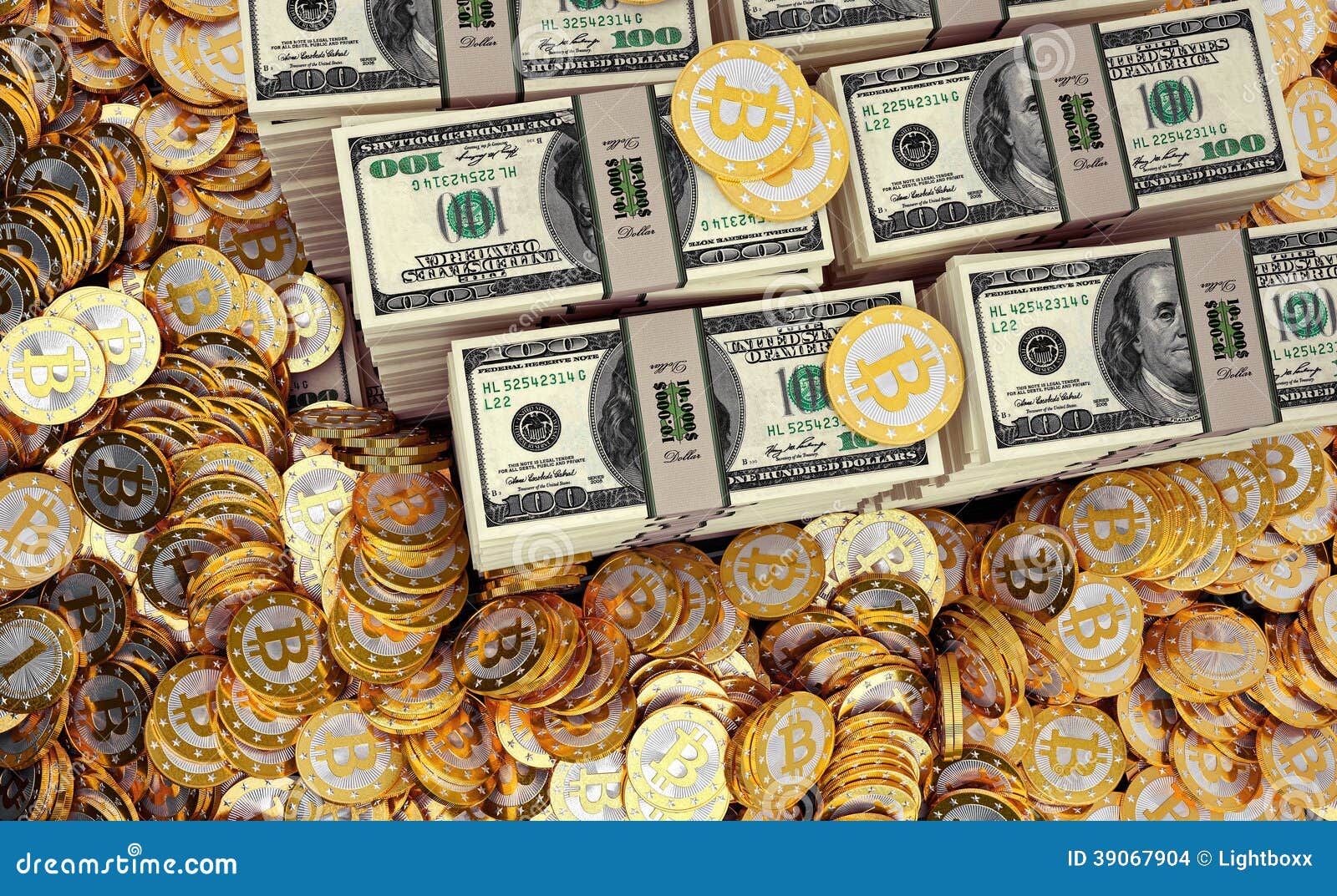 Bitcoins de oro y dólares stock de ilustración. Ilustración de cuentas -  39067904