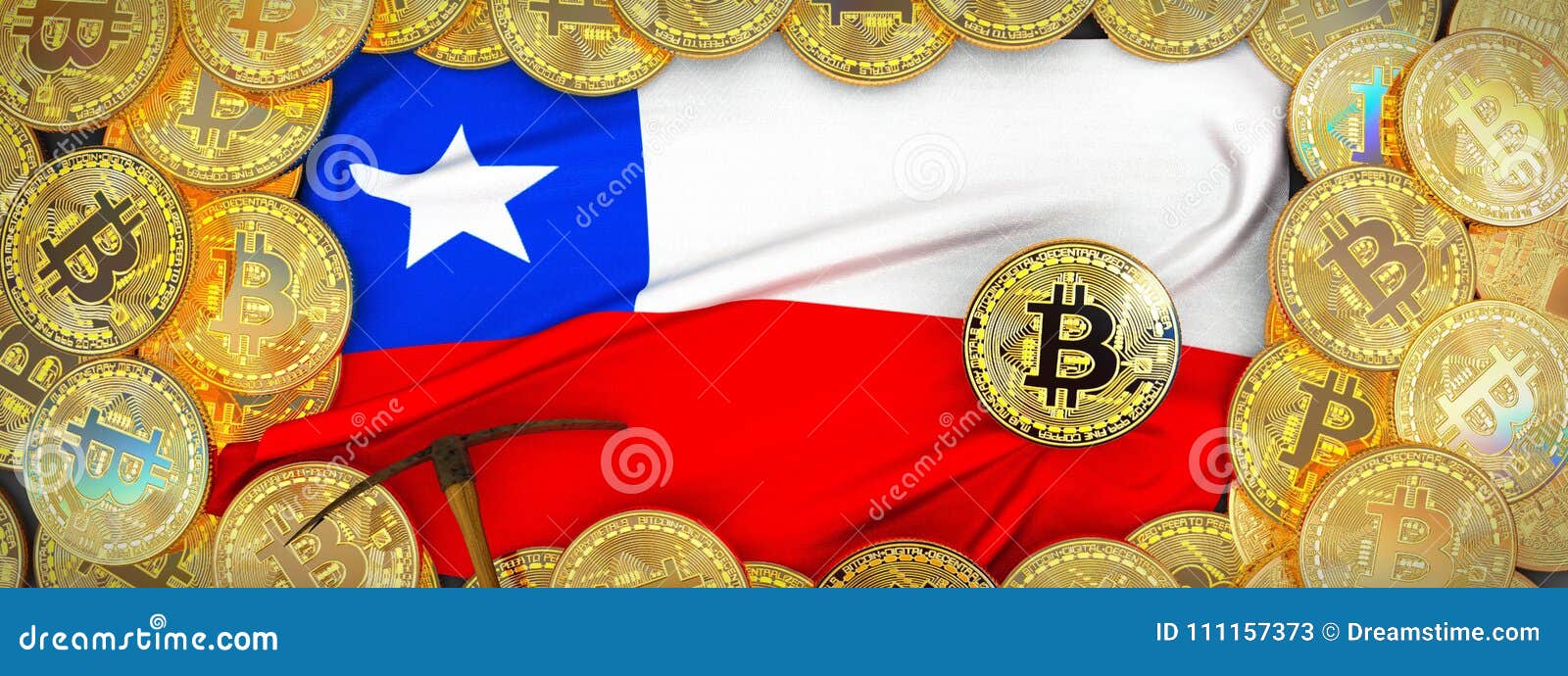 Bitcoins Gold Around Chile Flag and Pickaxe on the Left.3D Illu Stock  Illustration - Illustration of flair, business: 111157373