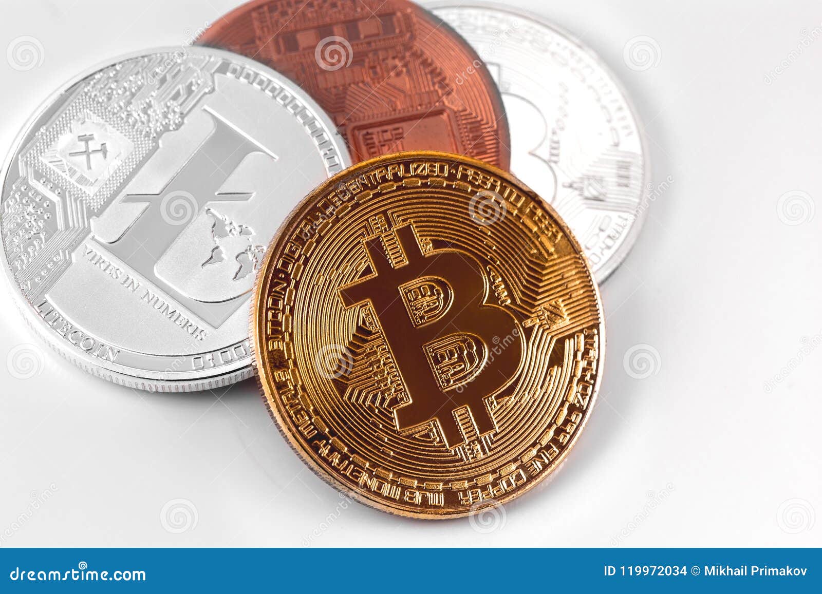 Bitcoins and litecoin stock photo. Image of currency 119972034