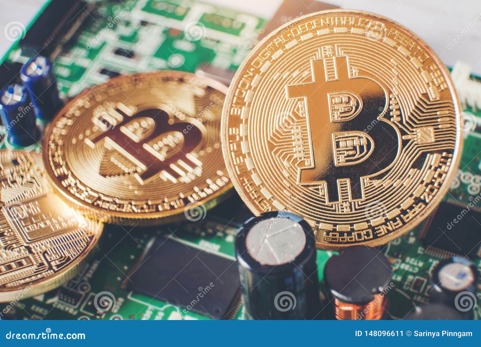 Bitcoins New Virtual Money On Circuits Stock Image - Image ...