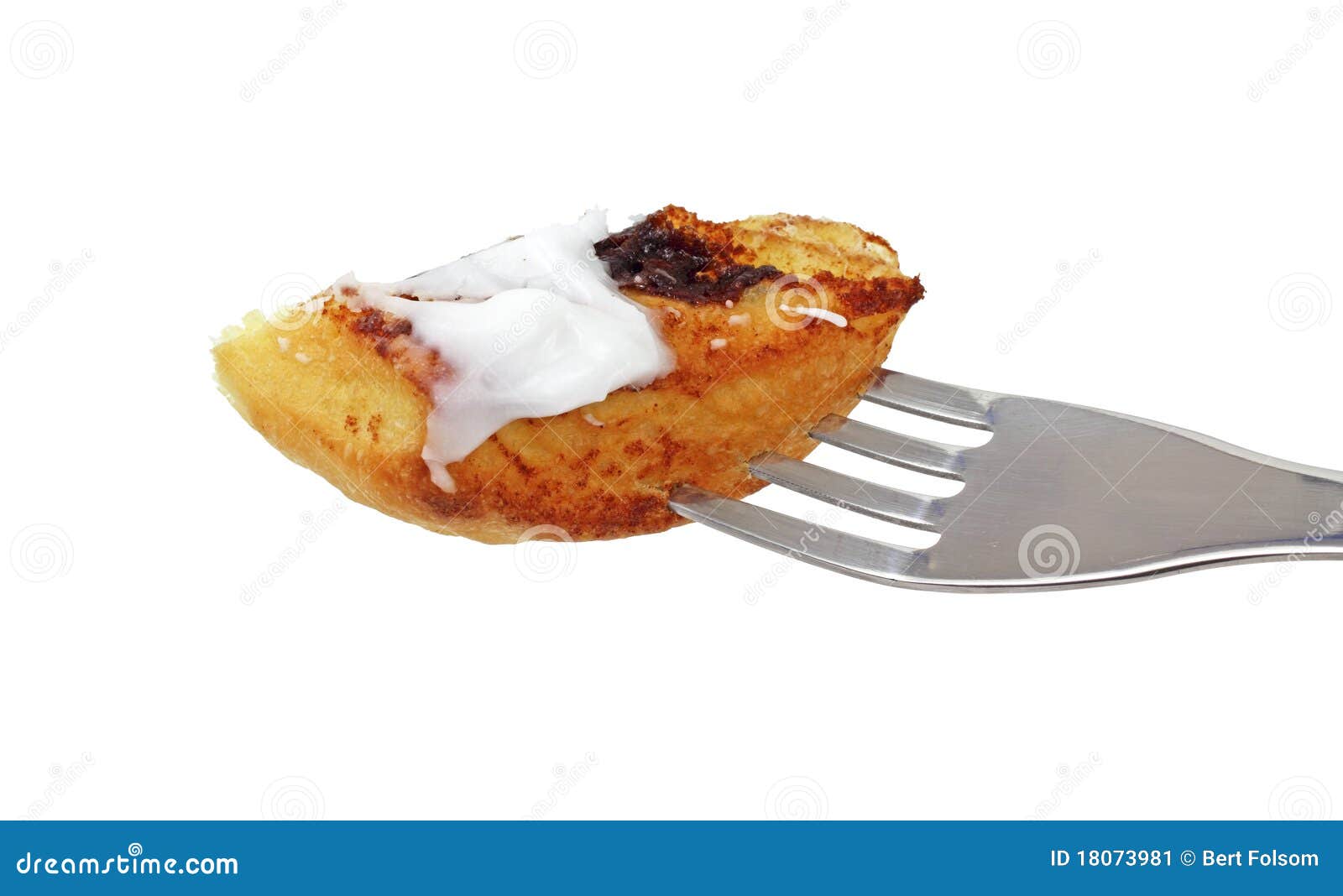 Bite of Cinnamon Roll on Fork Stock Image Image of fork, golden 18073981