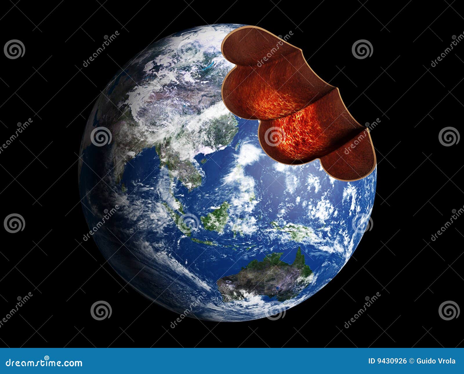 Biting the earth. A computer generated image of the earth with a bite