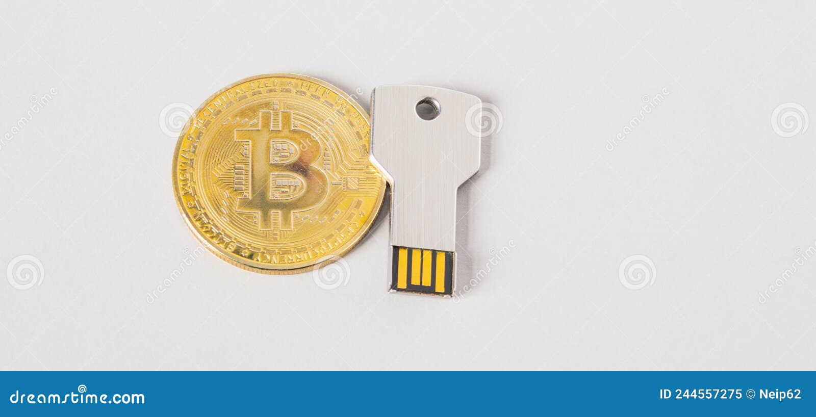 Bitkoin Coin and Usb Key. White Banner with USB Flash Memorry Drive in the  Form of a Key Stock Image - Image of currency, stick: 244557275