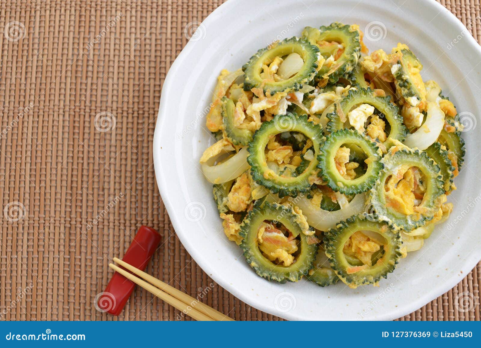 Okinawan Cuisine, Bitter Melon Stir Fried Stock Image Image of happy