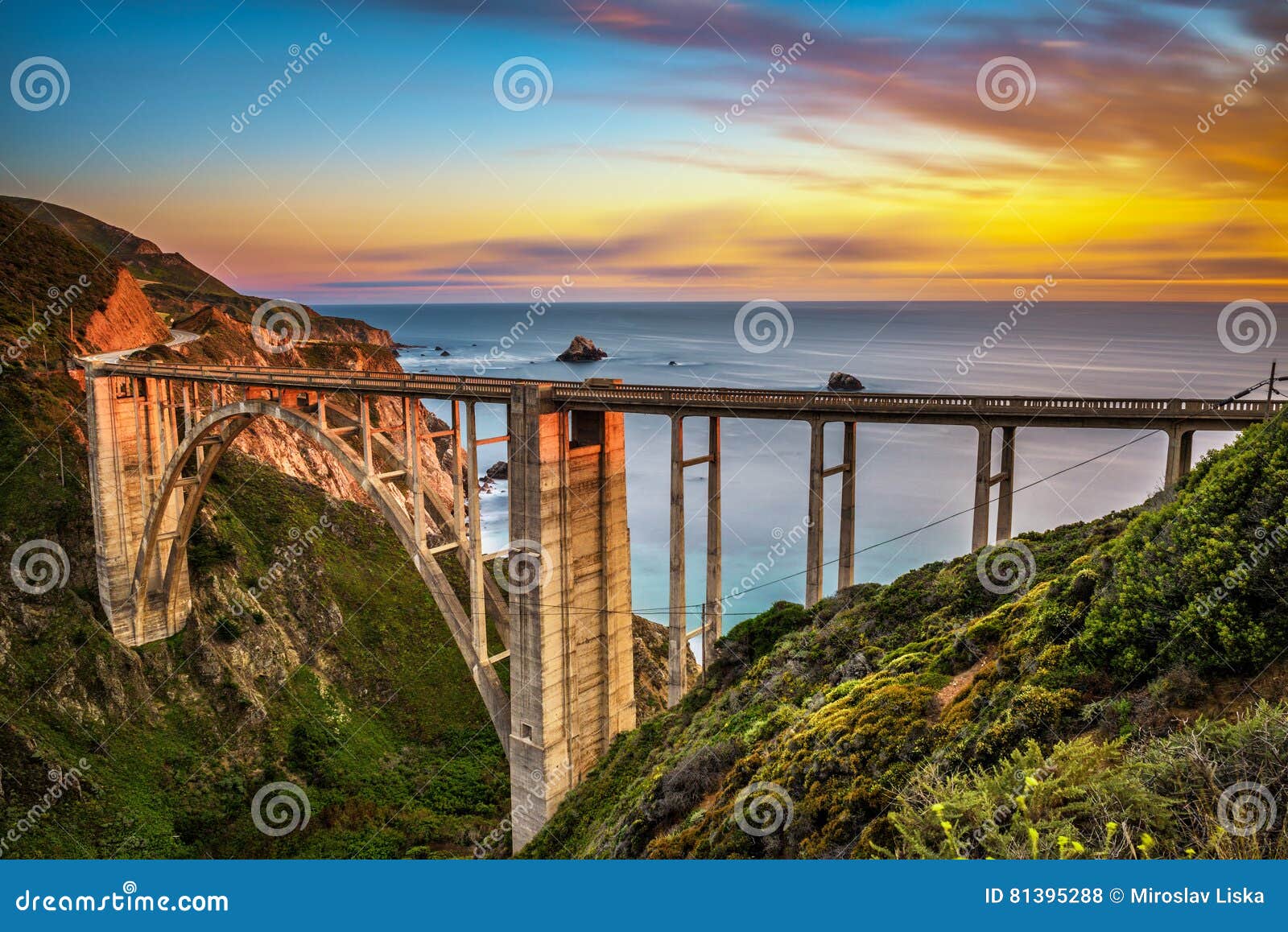 bixby bridge and pacific coast highway at sunset