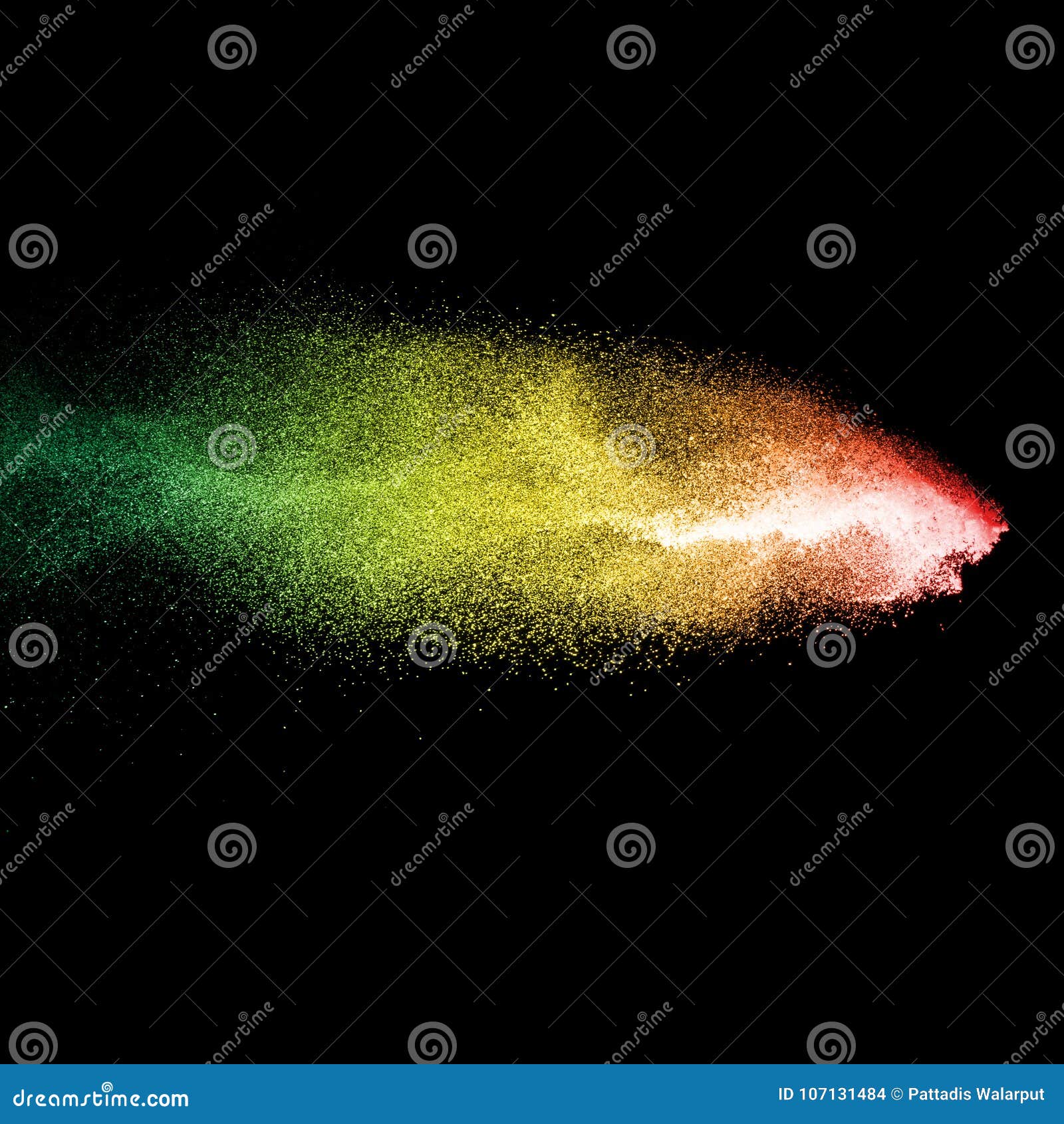 bizarre forms of powder painted and flour combined explode in front of a black background
