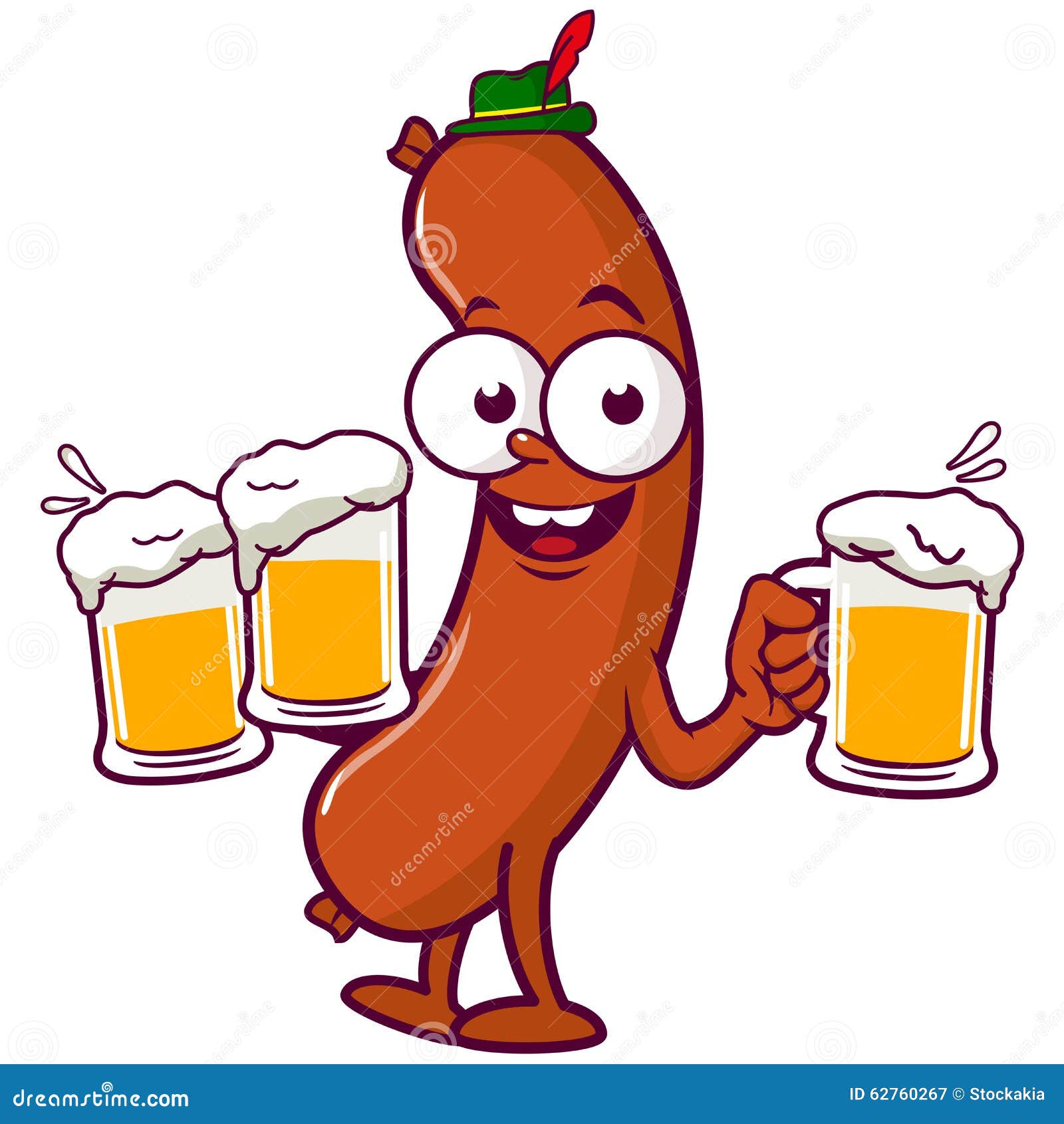 Bière De Portion De Saucisse De Bande Dessinée Illustration de Vecteur