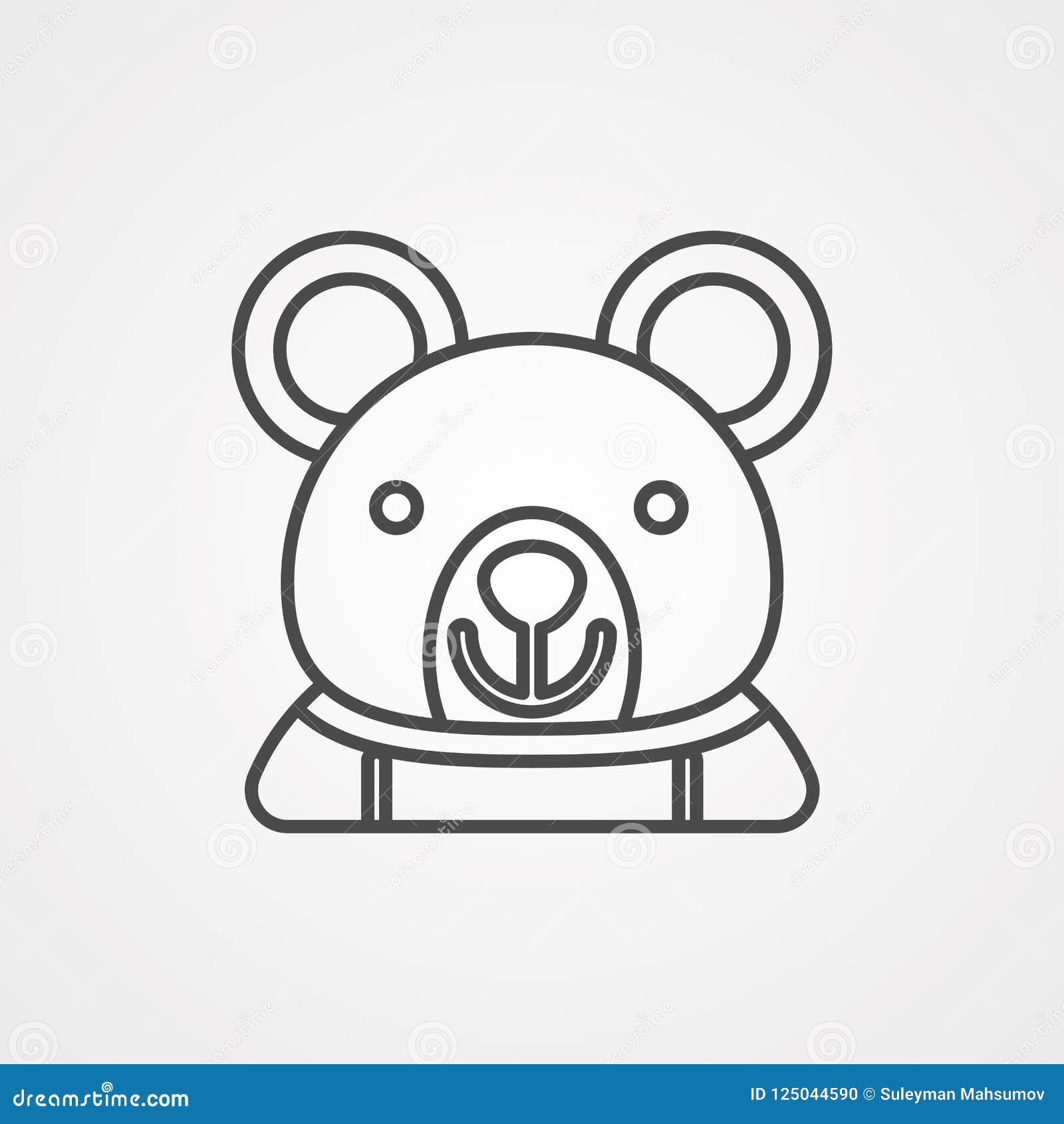 Björnvektorsymbol. Symbol för konturbjörnlägenhet, enkel vektordesign med skugga Lycklig nalle-björn för tecknad film med leende Stående leksak för barnfärgläggningbok