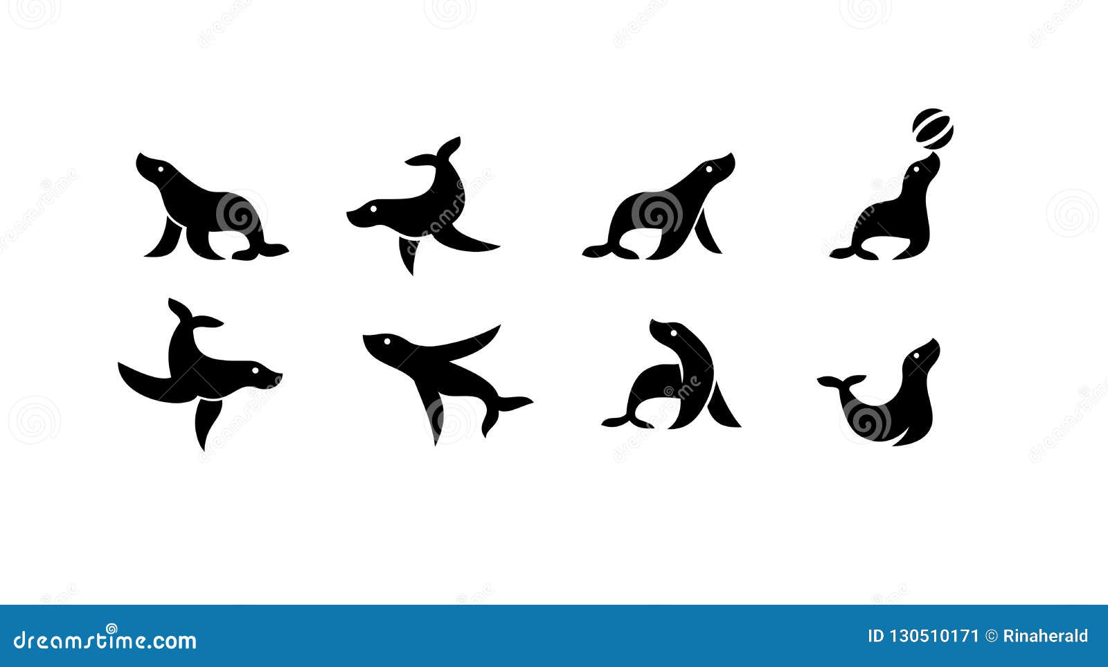set of pack black seal sea animal with simple shilouette logo icon s  