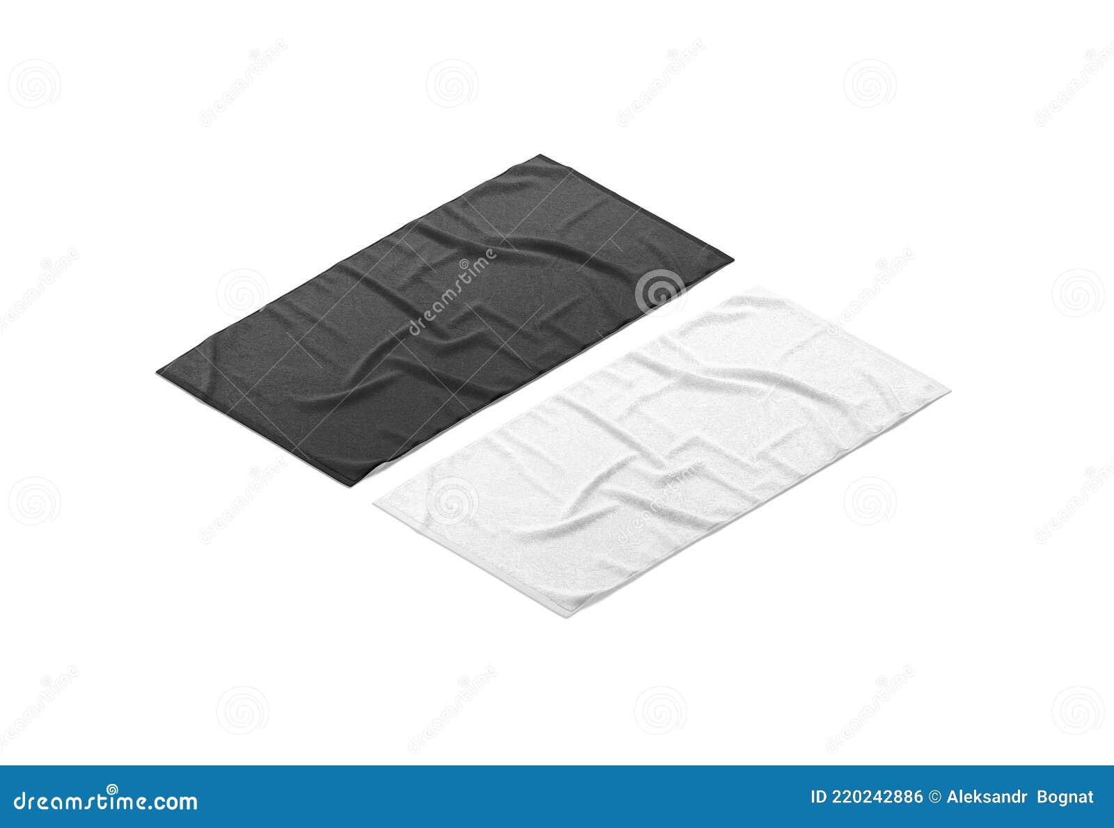 blaank black and white crumpled big towel mockup, side view