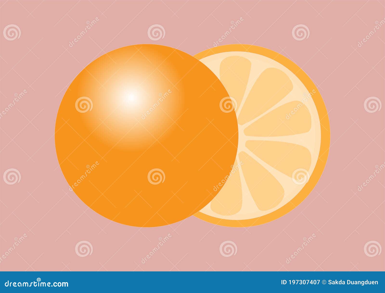 Orange Fruit, Orange Inside, Full and Half Orange Pink Background Stock