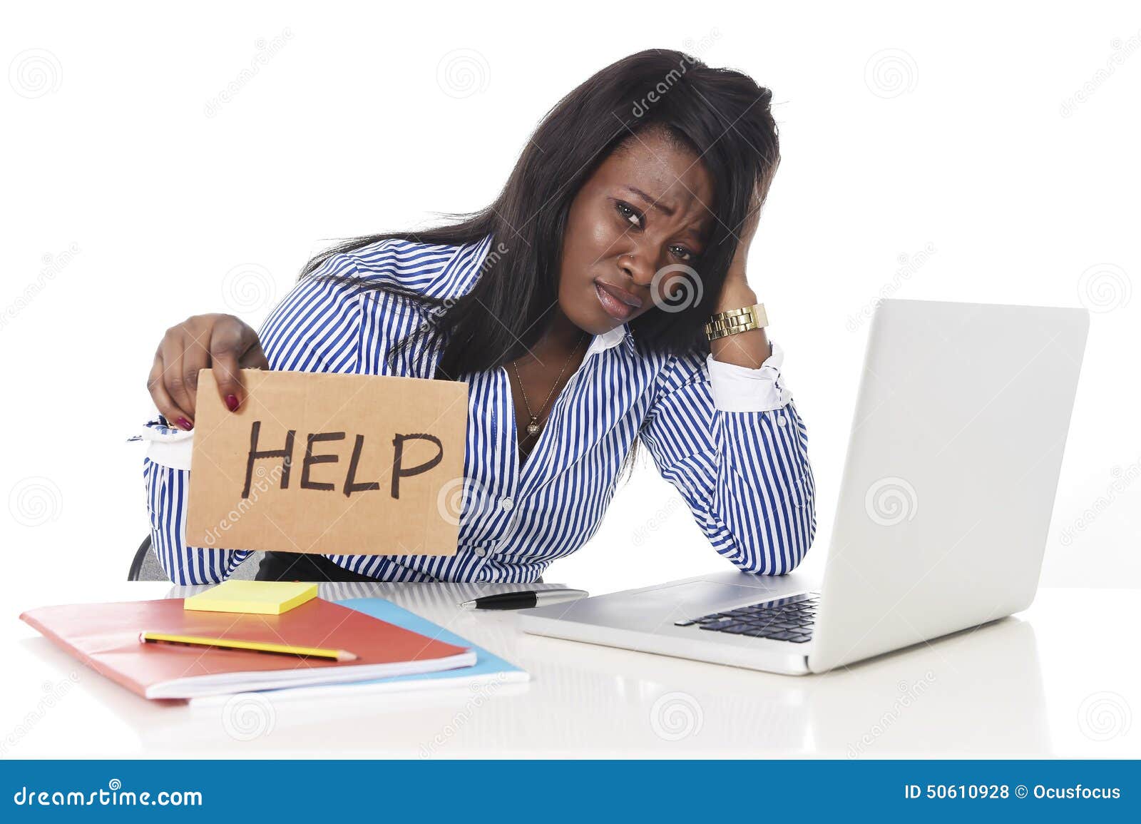 black african american ethnicity frustrated woman working in stress at office