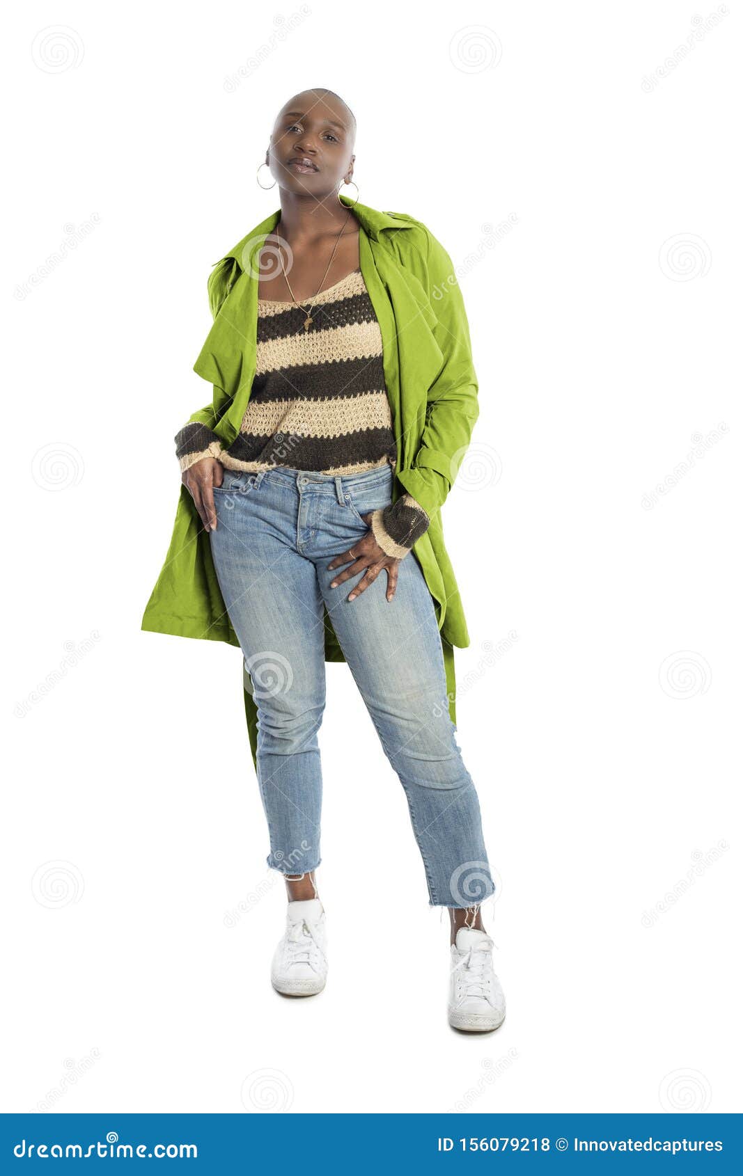 Black African American Fashion Model Weadern Lime Green Coat Stockfoto ...