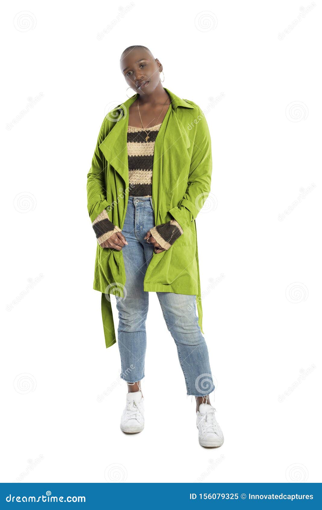 Black African American Fashion Model Weadern Lime Green Coat Stockbild ...