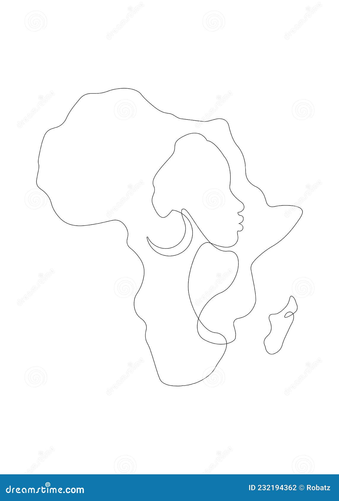 Black African Woman in line art style continuous line drawing of Afro woman  and African continent map Vector linework tattoo icon logo isolated on  white background Stock Vector  Adobe Stock