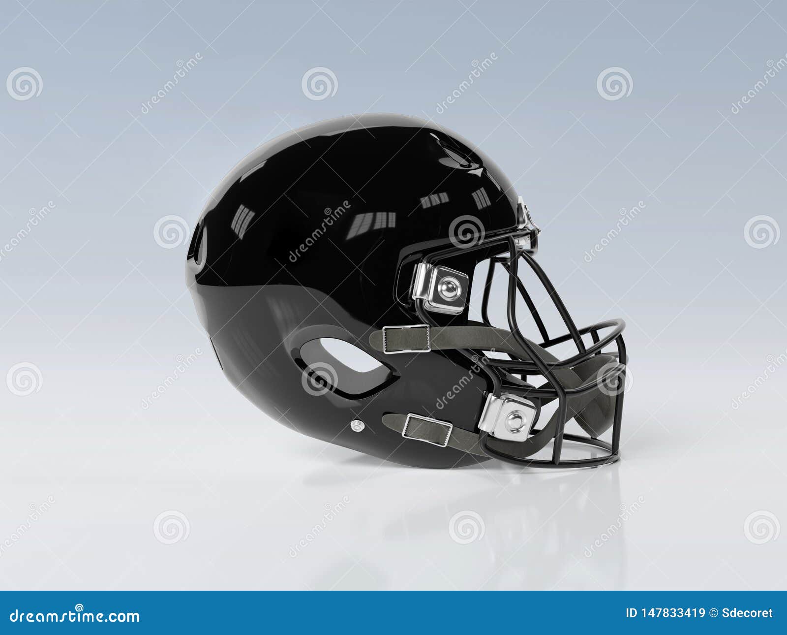 Download Black American Football Helmet Isolated On Grey Mockup 3D Rendering Stock Illustration ...