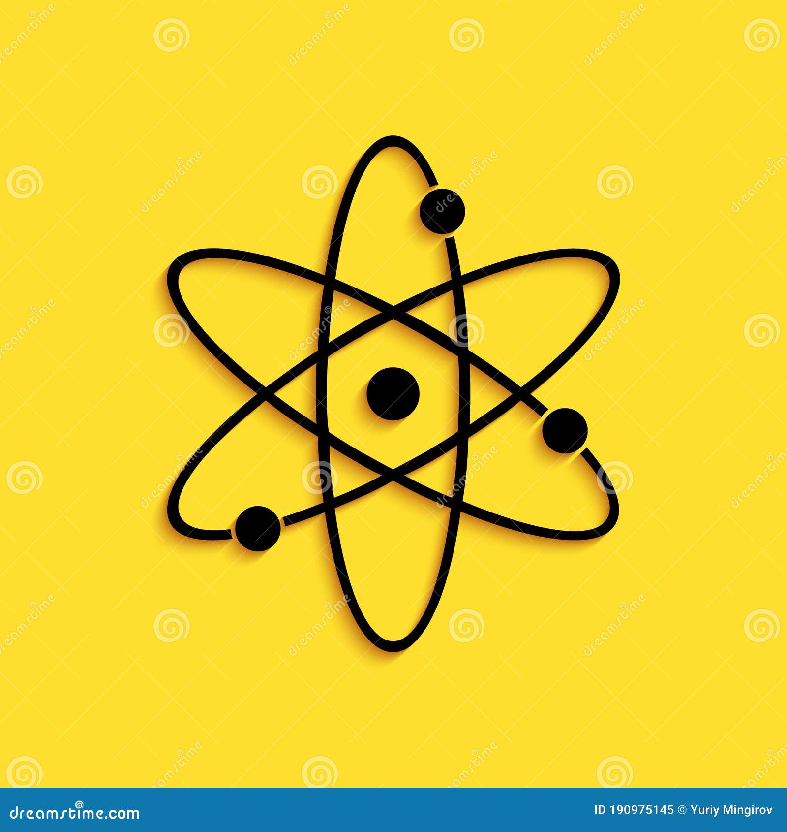 Black Atom Icon Isolated on Yellow Background. Symbol of Science