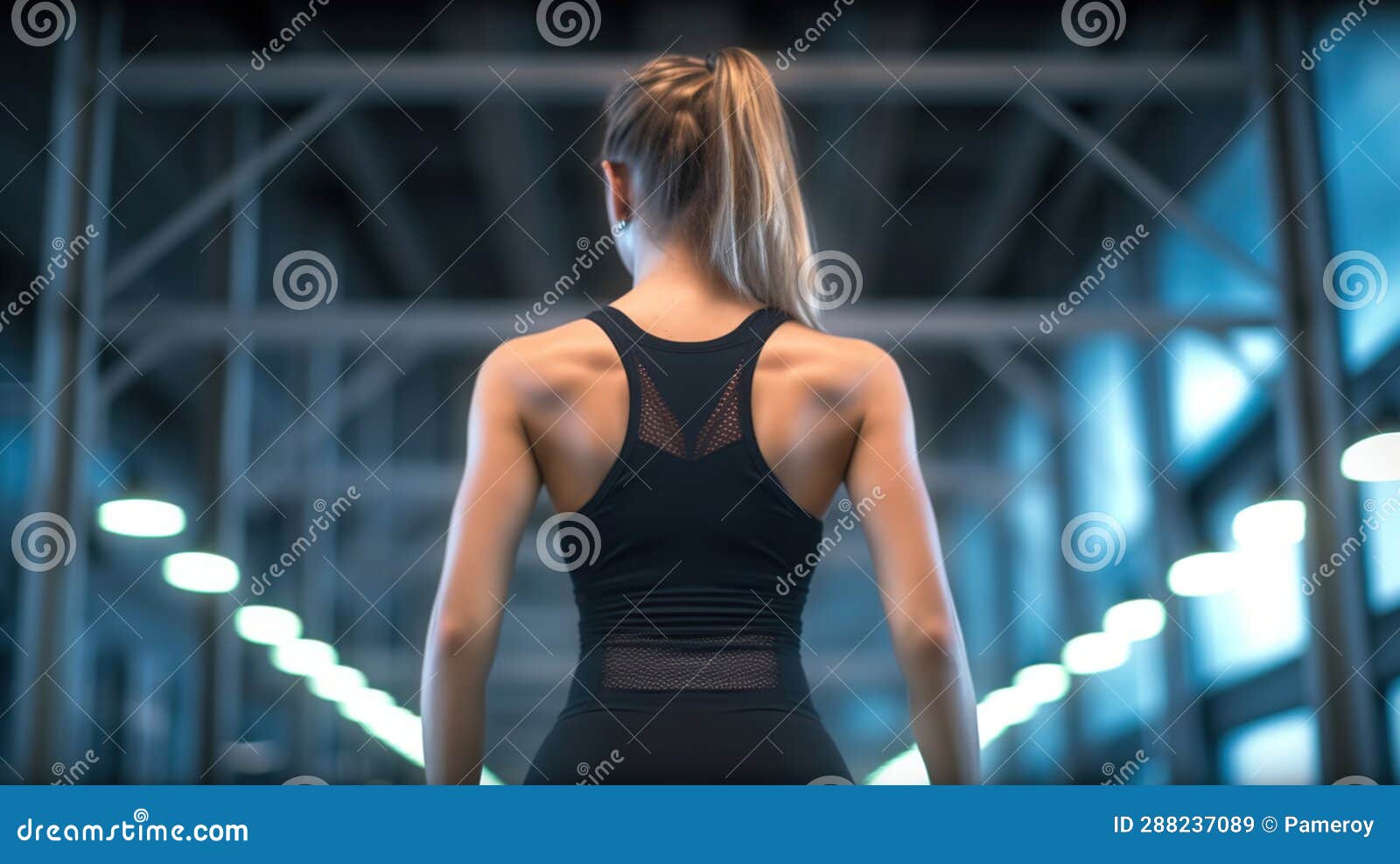 black-attired fitness enthusiast strikes a pose in the gym. generative ai