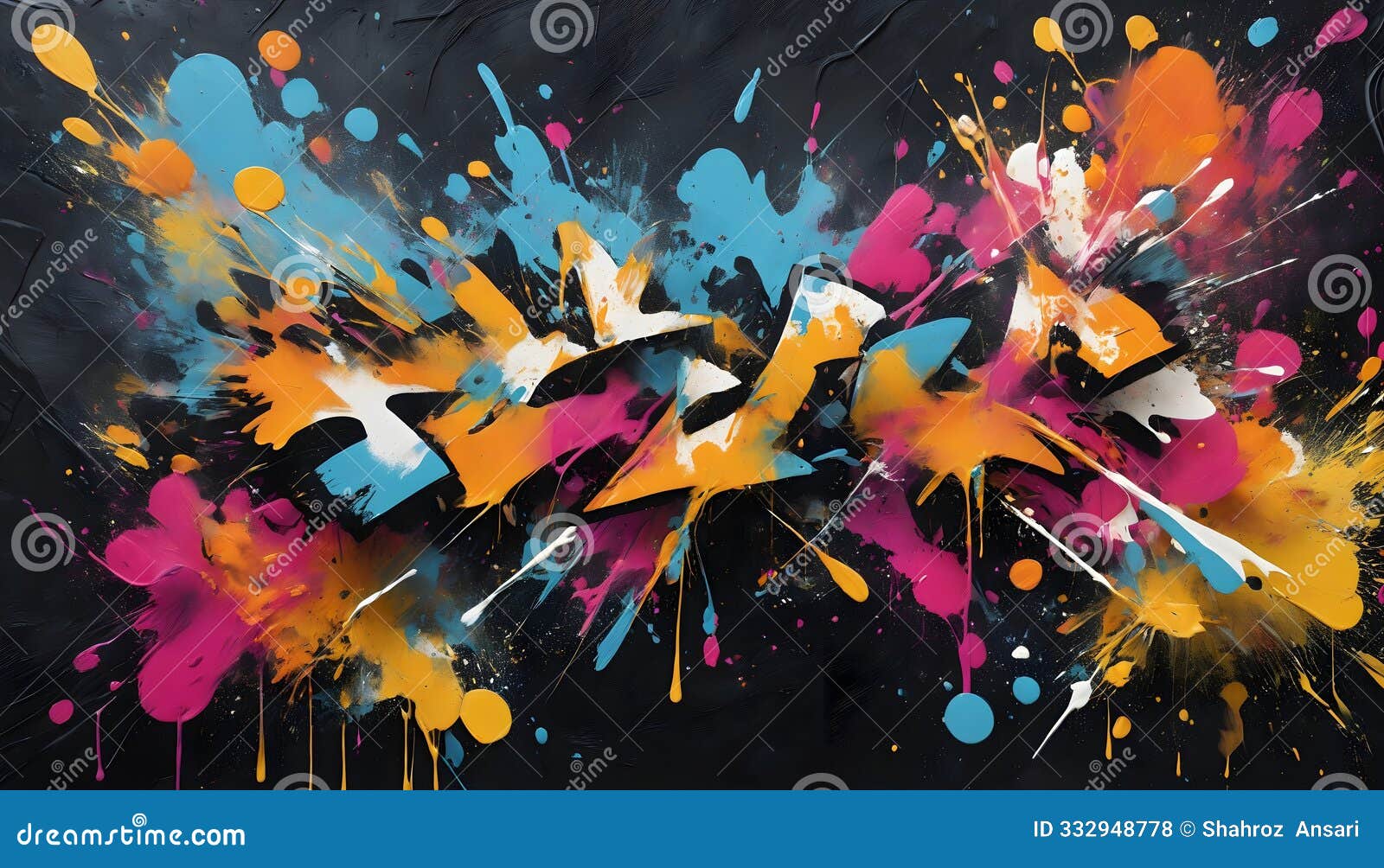 a black background with a bold, abstract graffiti texture