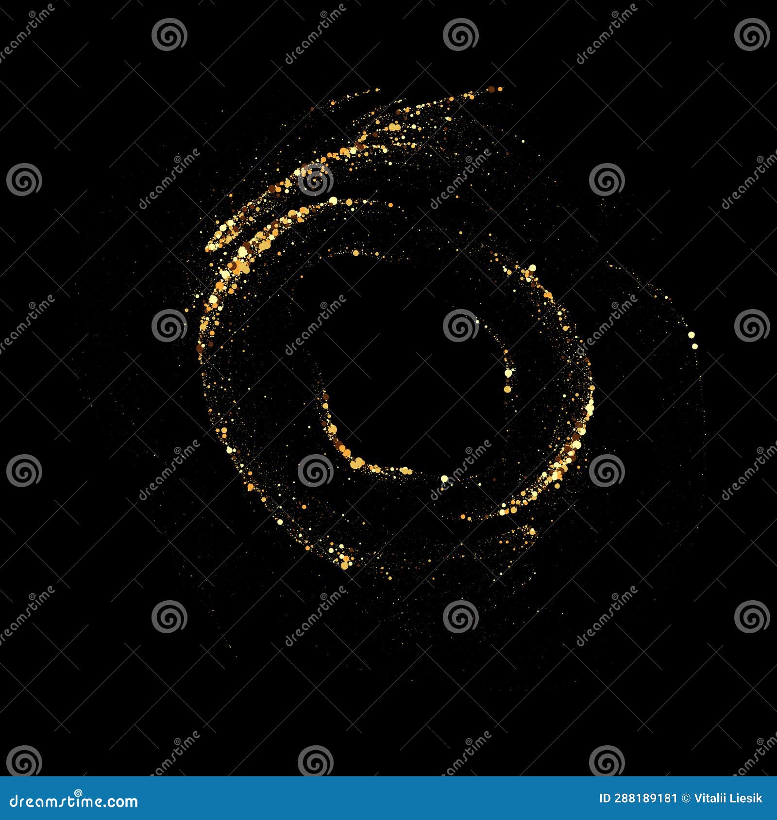 Black Background with Gold Glitter Confetti in a Circle. Abstract Vector Holiday Design Element