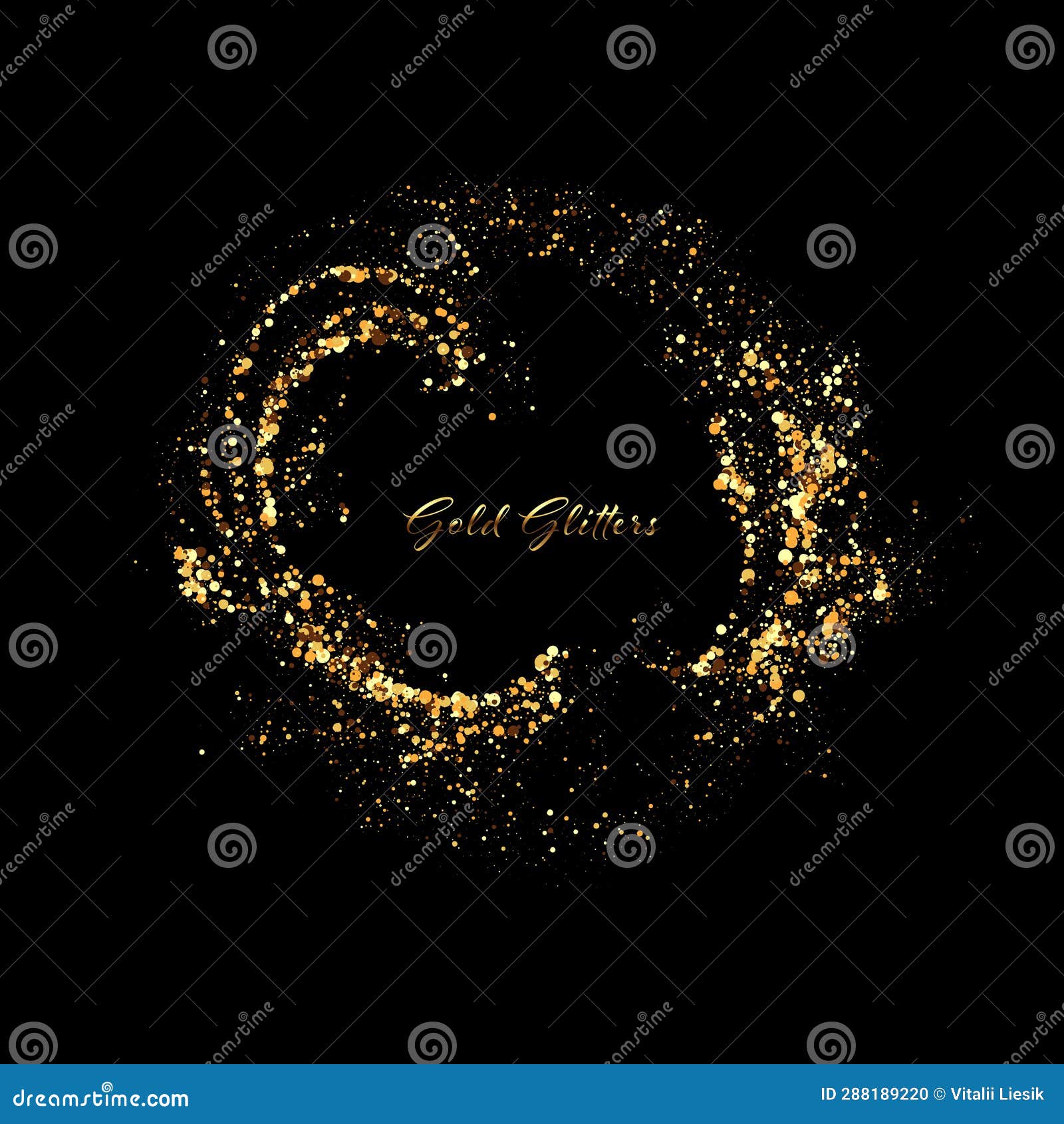 Black Background with Gold Glitter Confetti in a Circle. Abstract Vector Holiday Design Element