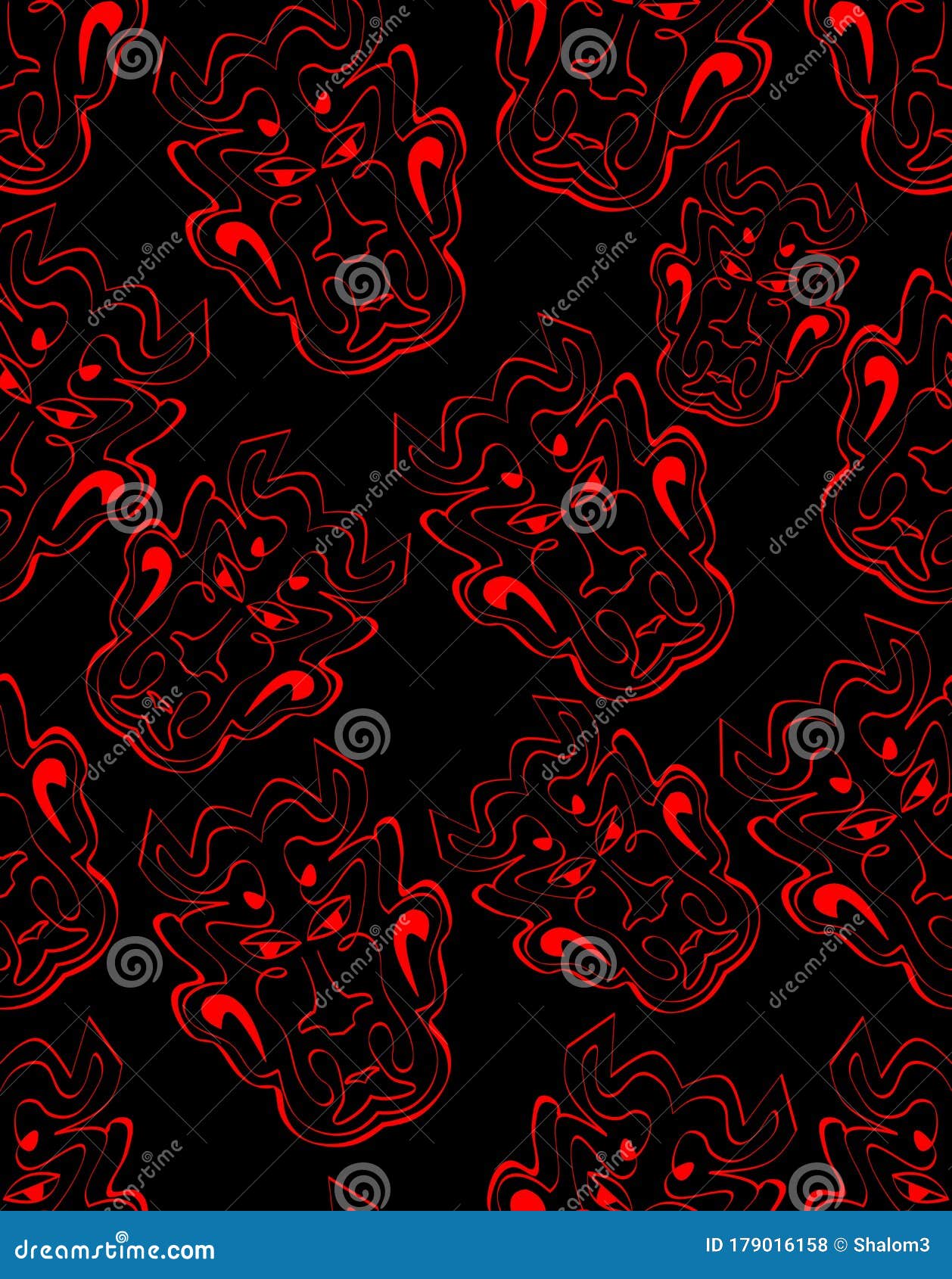 Black Background with Red Devil Heads, Seamless Patterns, Abstract ...