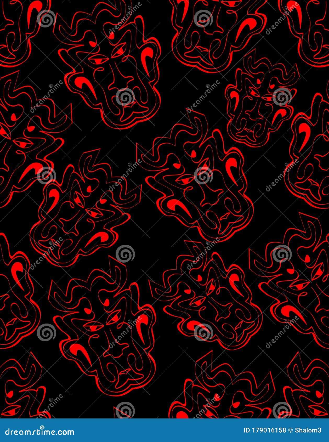 Black Background with Red Devil Heads, Seamless Patterns, Abstract