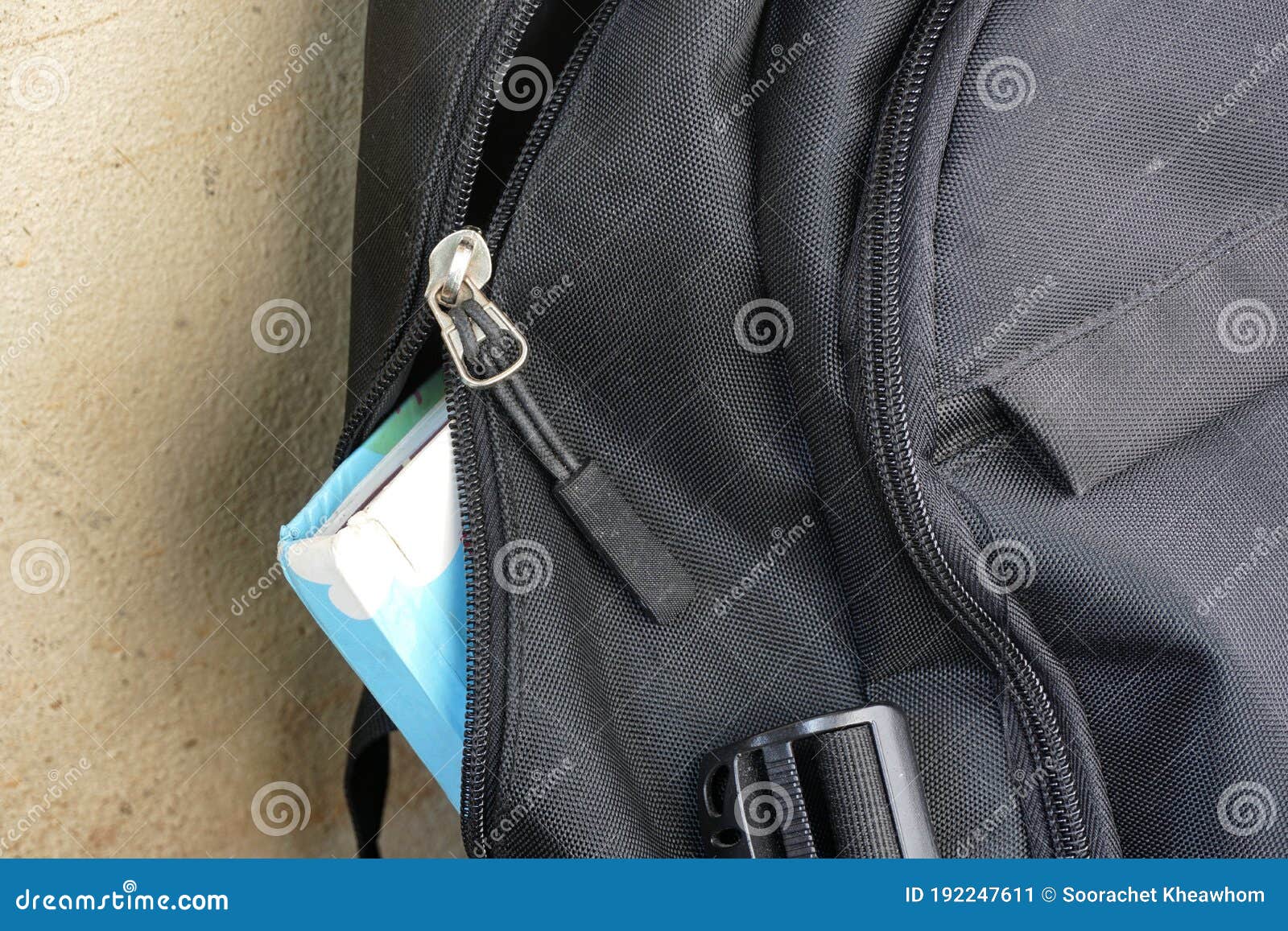 The Black Backpack with a Damaged Zipper Cannot Close the Bag or Keep