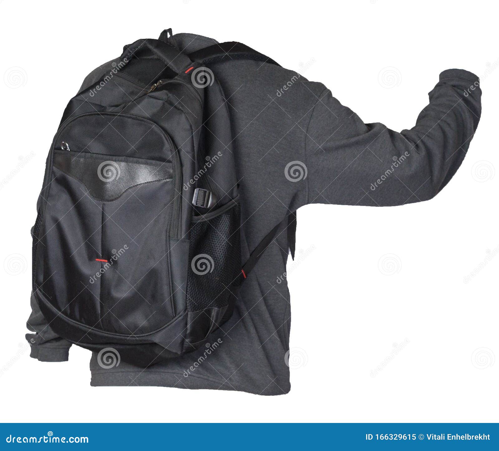 Black Backpack Dressed in a Knitted Sweater Isolated on a White