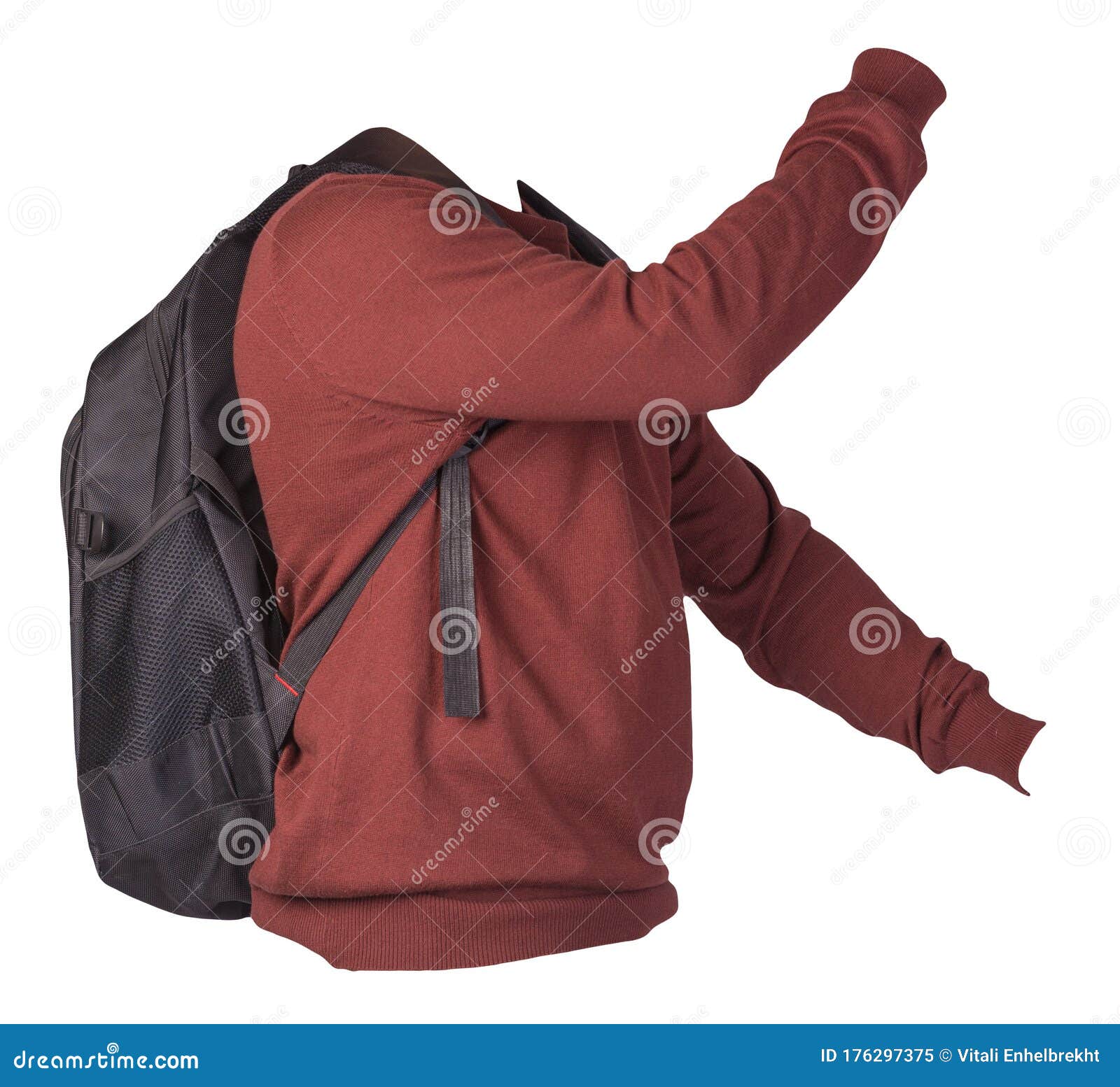 Black Backpack Dressed in a Knitted Sweater Isolated on a White
