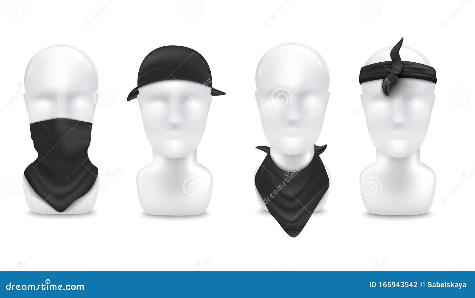 Black Bandana On Neck And Head Set, Realistic Vector ...