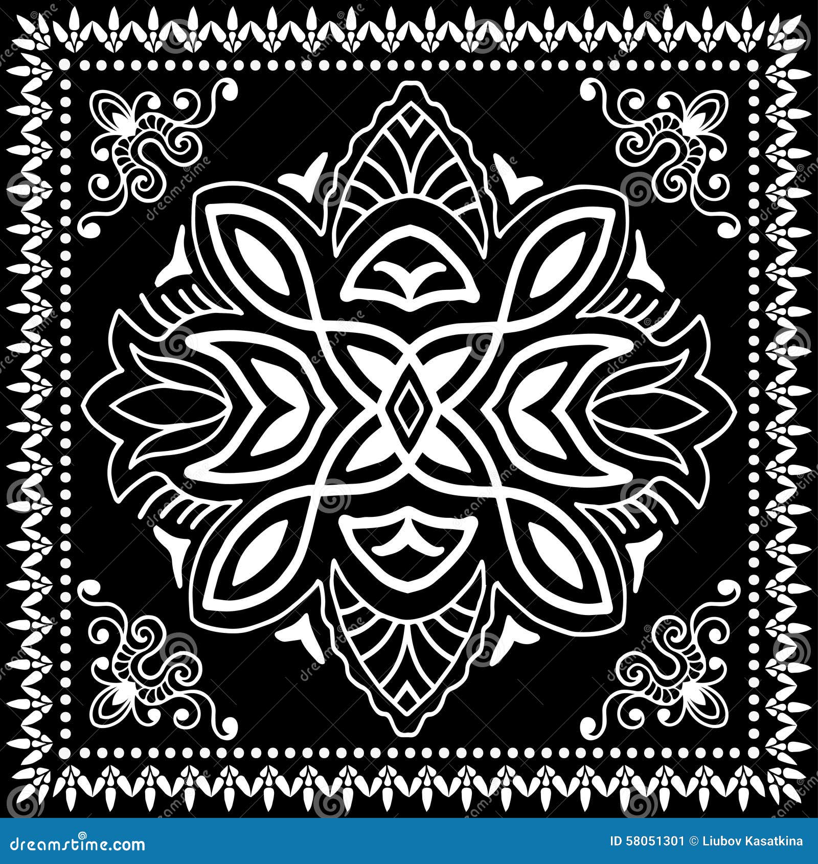 Black Bandana Print, Silk Neck Scarf Or Kerchief Stock 